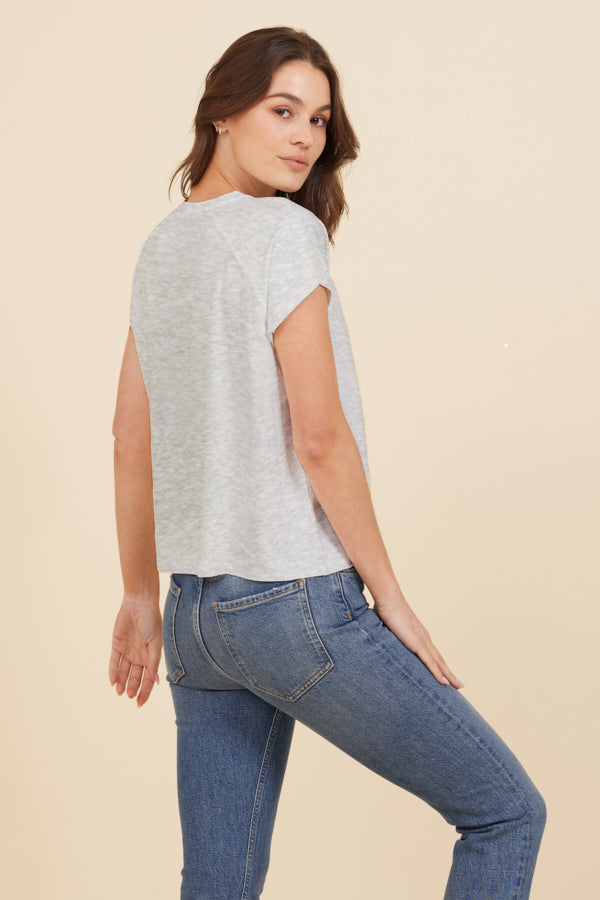 French Terry Cap Sleeve Crewneck in Gris Chine Clair