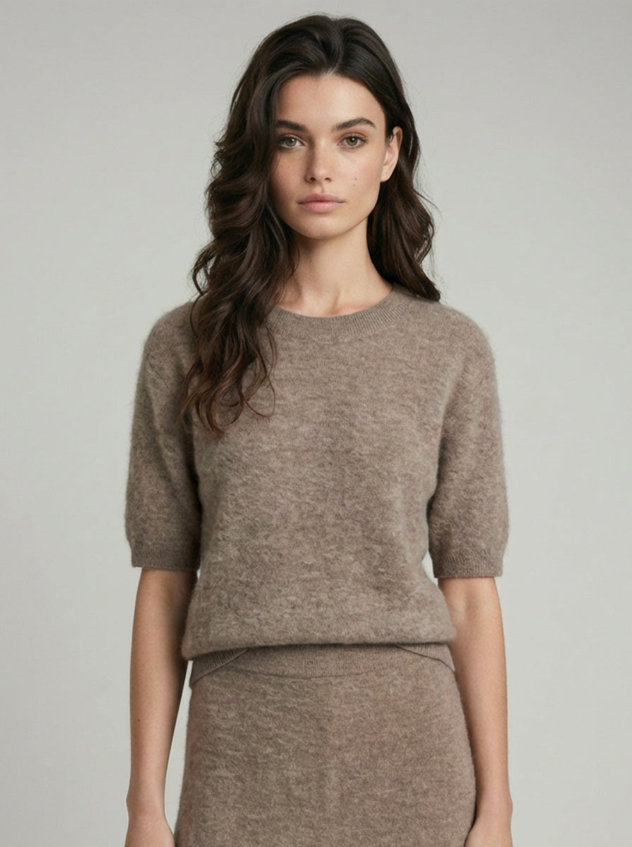 Cashmere Short Sleeve Sweater in Desert