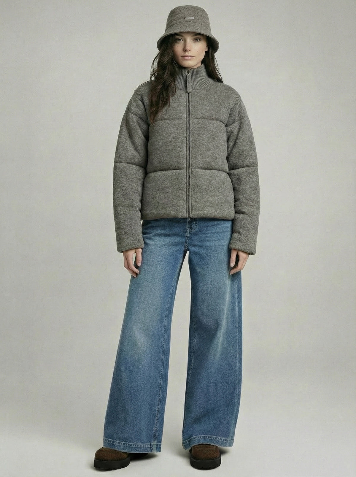 Merino Quilted Puffer Jacket in Steel