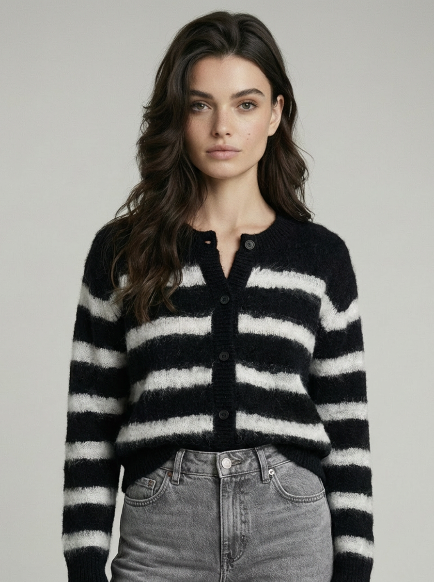 Merino Fox Striped Cardigan