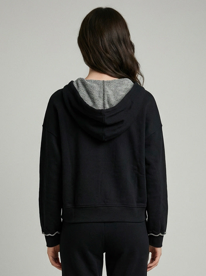 Organic Cotton Front Zip Hoodie in Black/Steel