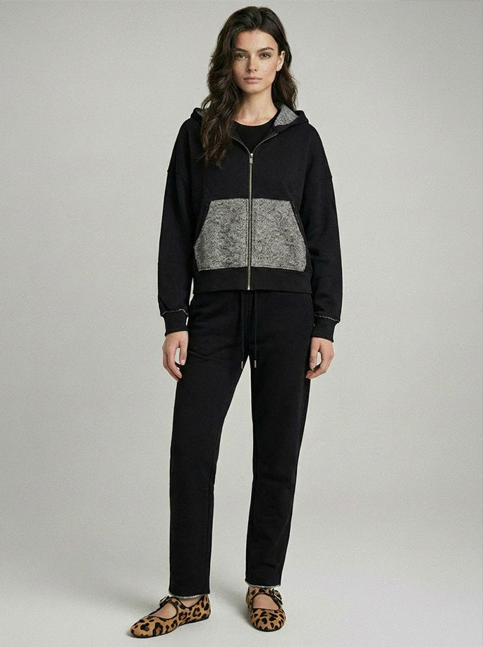 Organic Cotton Front Zip Hoodie in Black/Steel