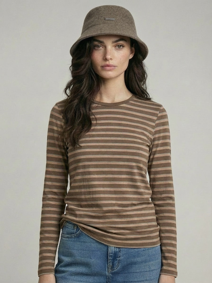 Soft Touch Stripe Crop Long Sleeve Crewneck