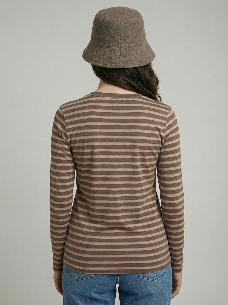 Soft Touch Stripe Crop Long Sleeve Crewneck