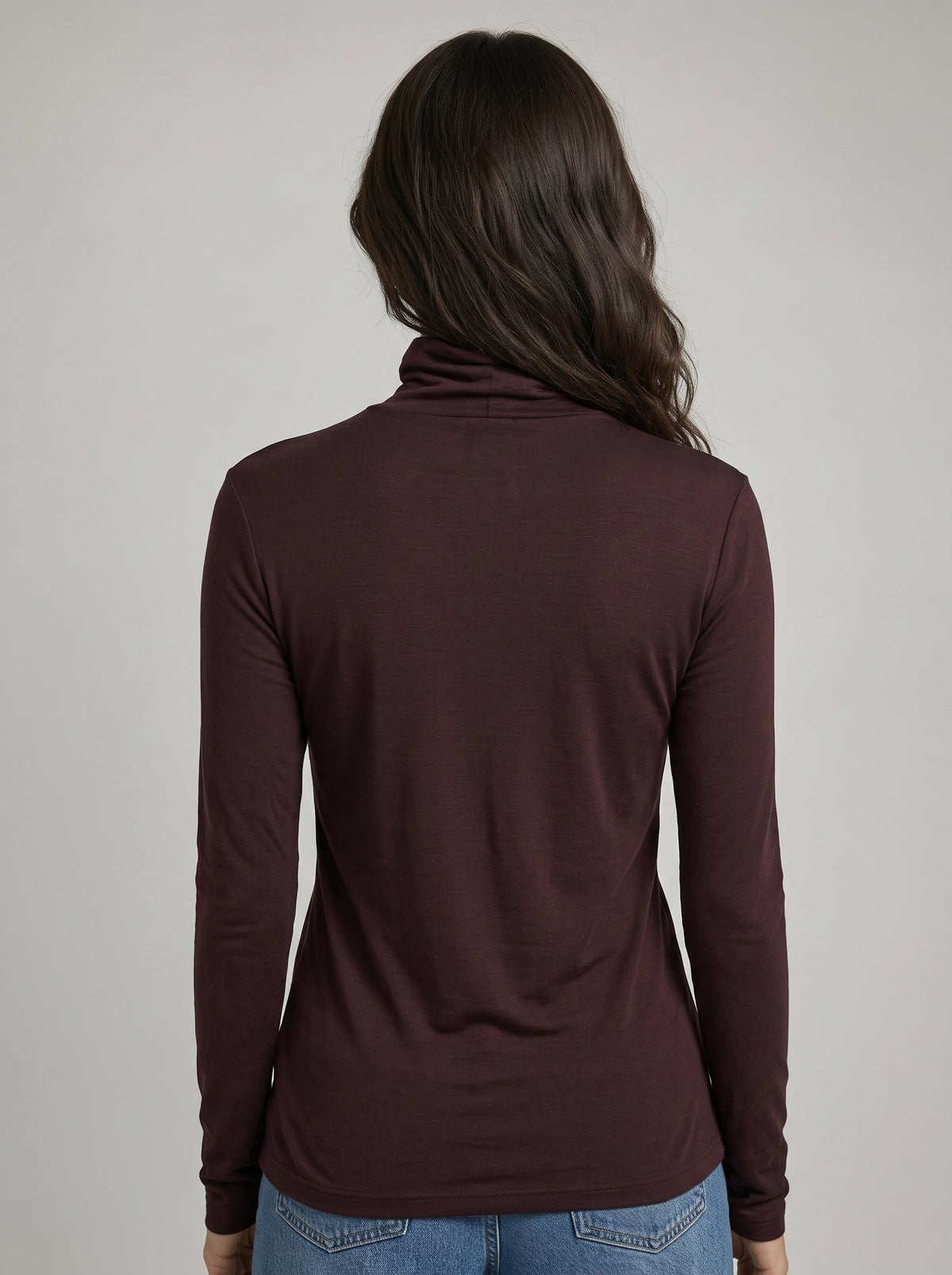 Soft Touch Crop Long Sleeve Mock Neck in Aubergine