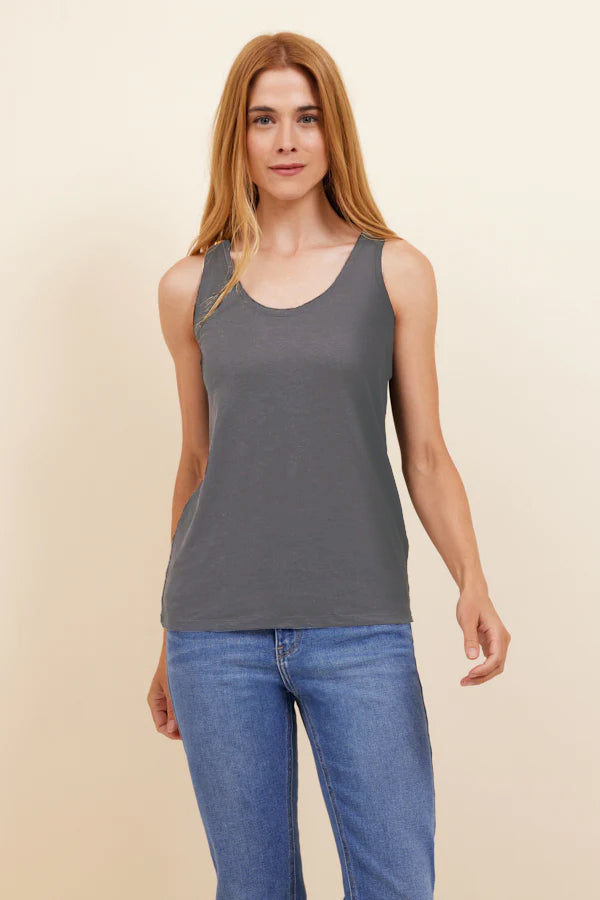 Majestic Stretch Linen Semi Relaxed Tank in Pirate