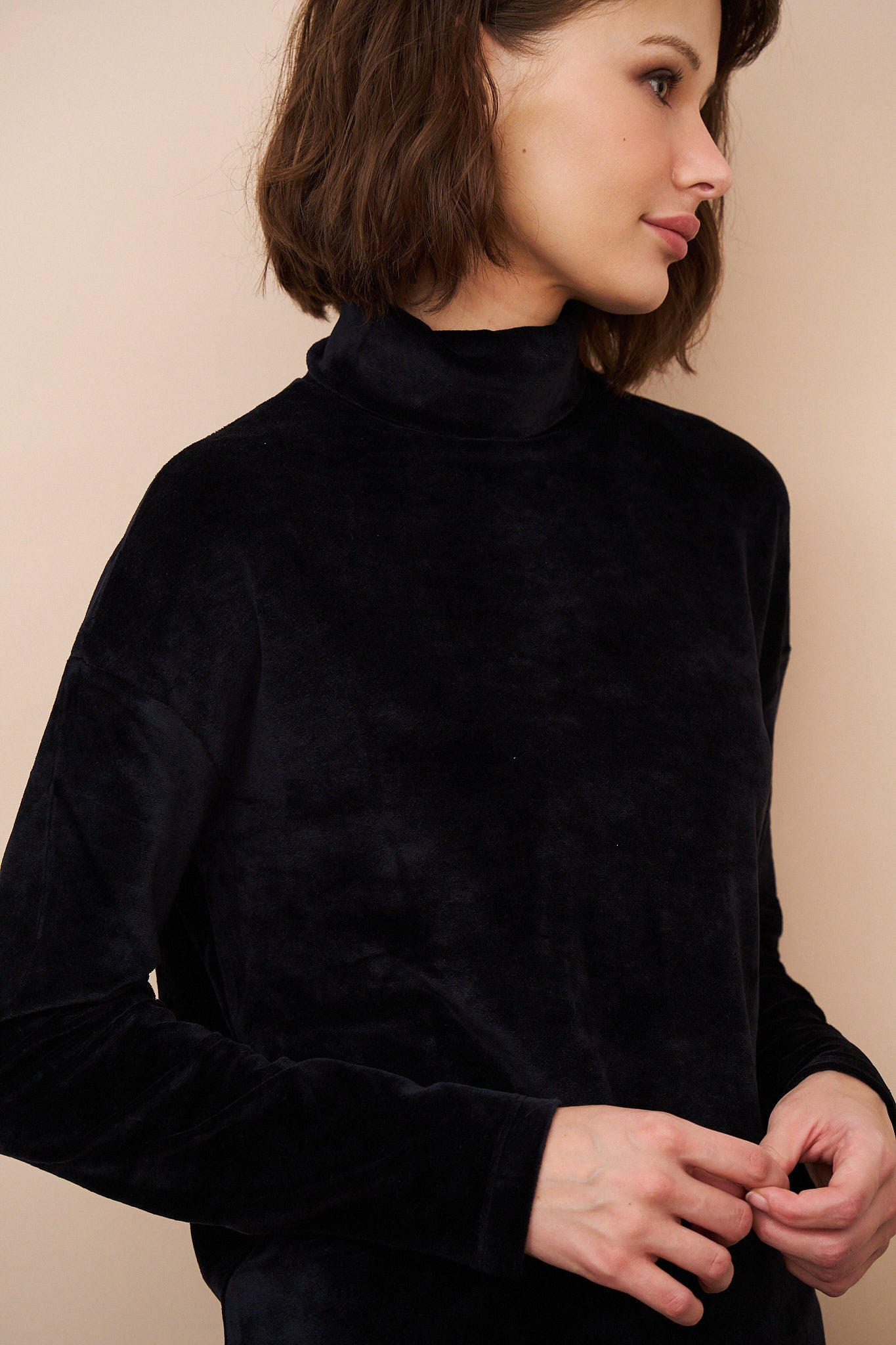 Velour Long Sleeve Relaxed Turtleneck