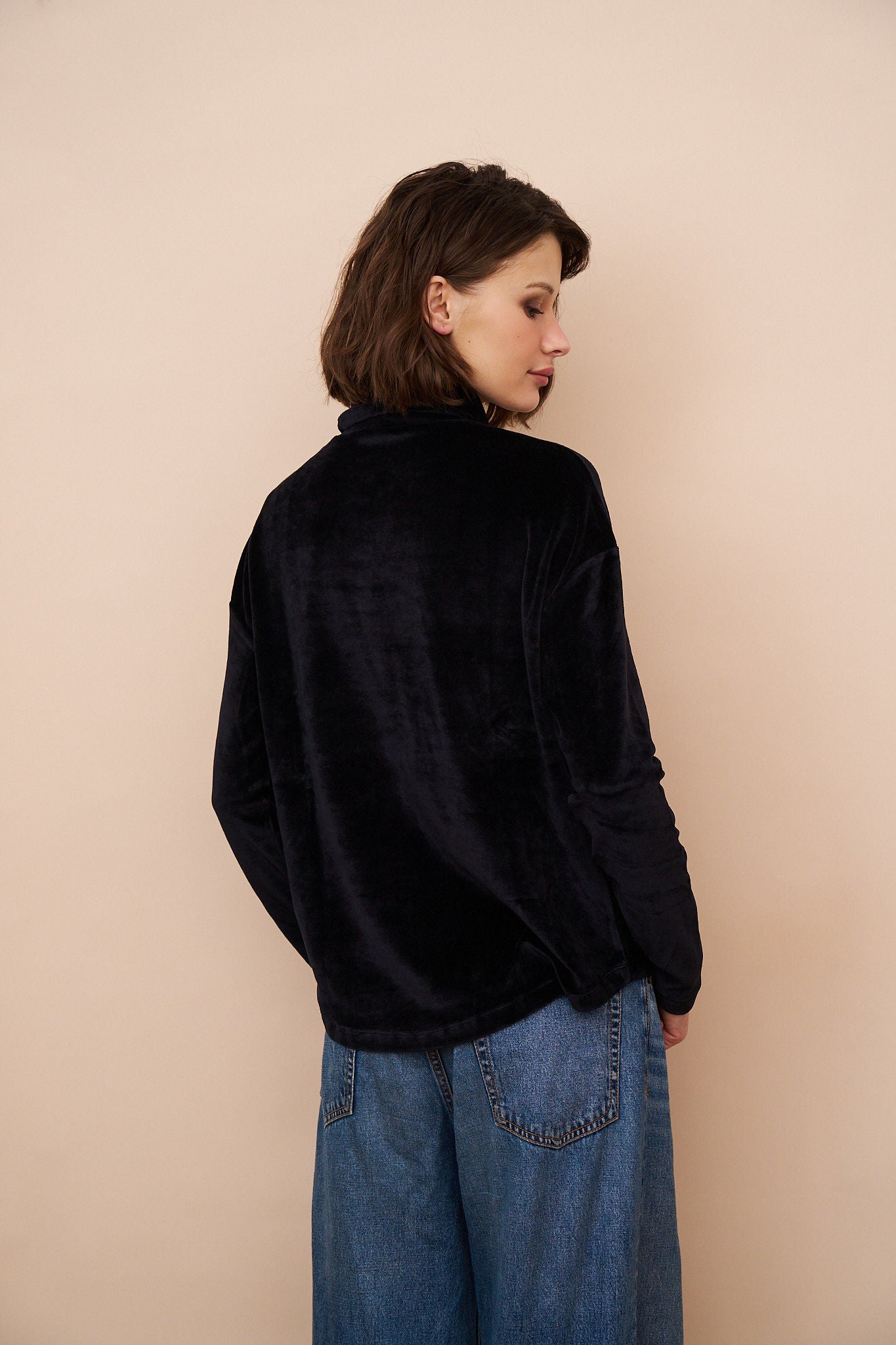 Velour Long Sleeve Relaxed Turtleneck