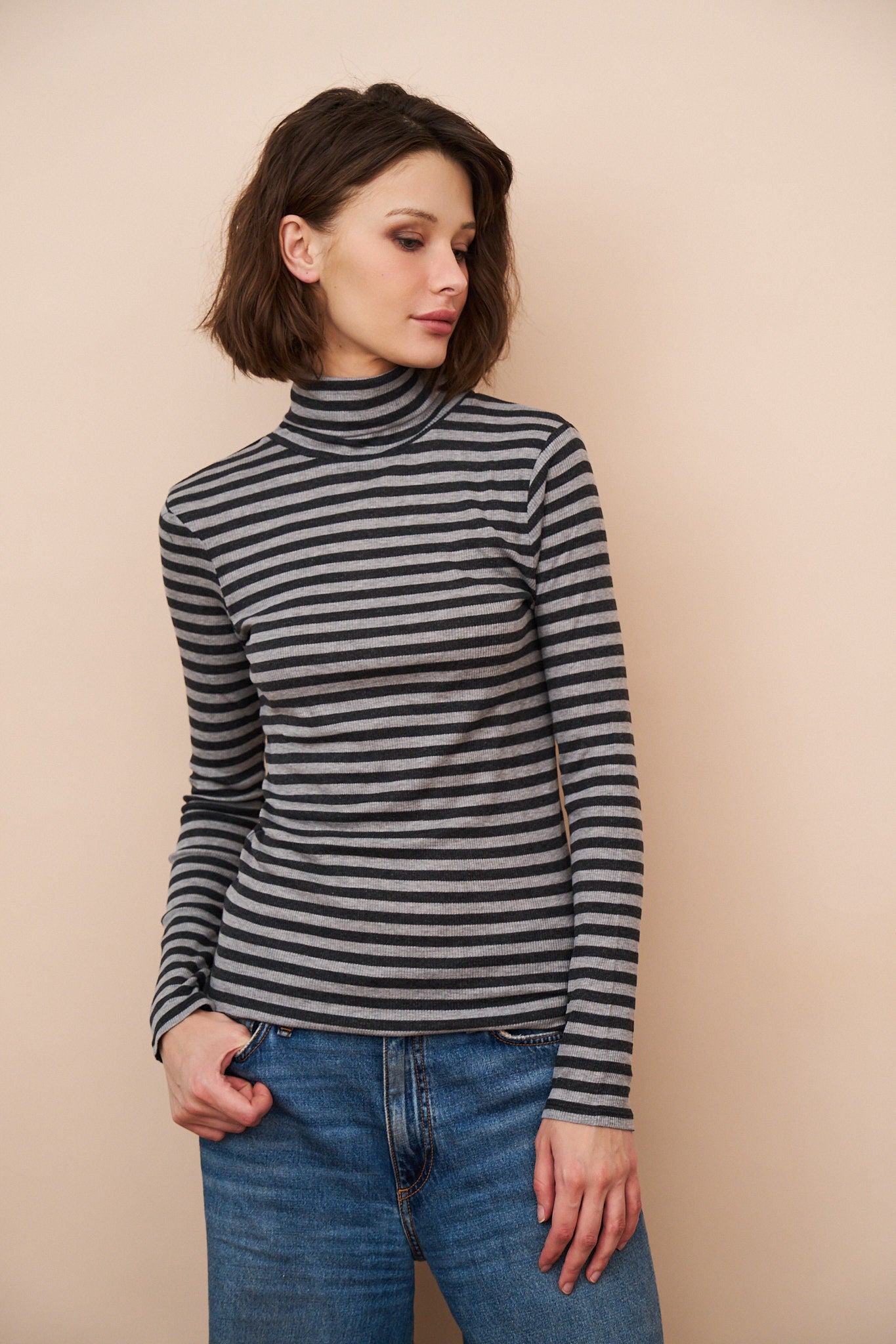 Organic Cotton Striped Turtleneck