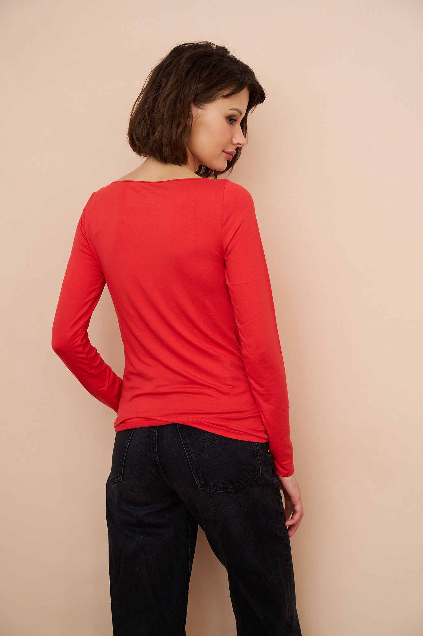 Majestic Soft Touch Long Sleeve Boatneck in Carmin