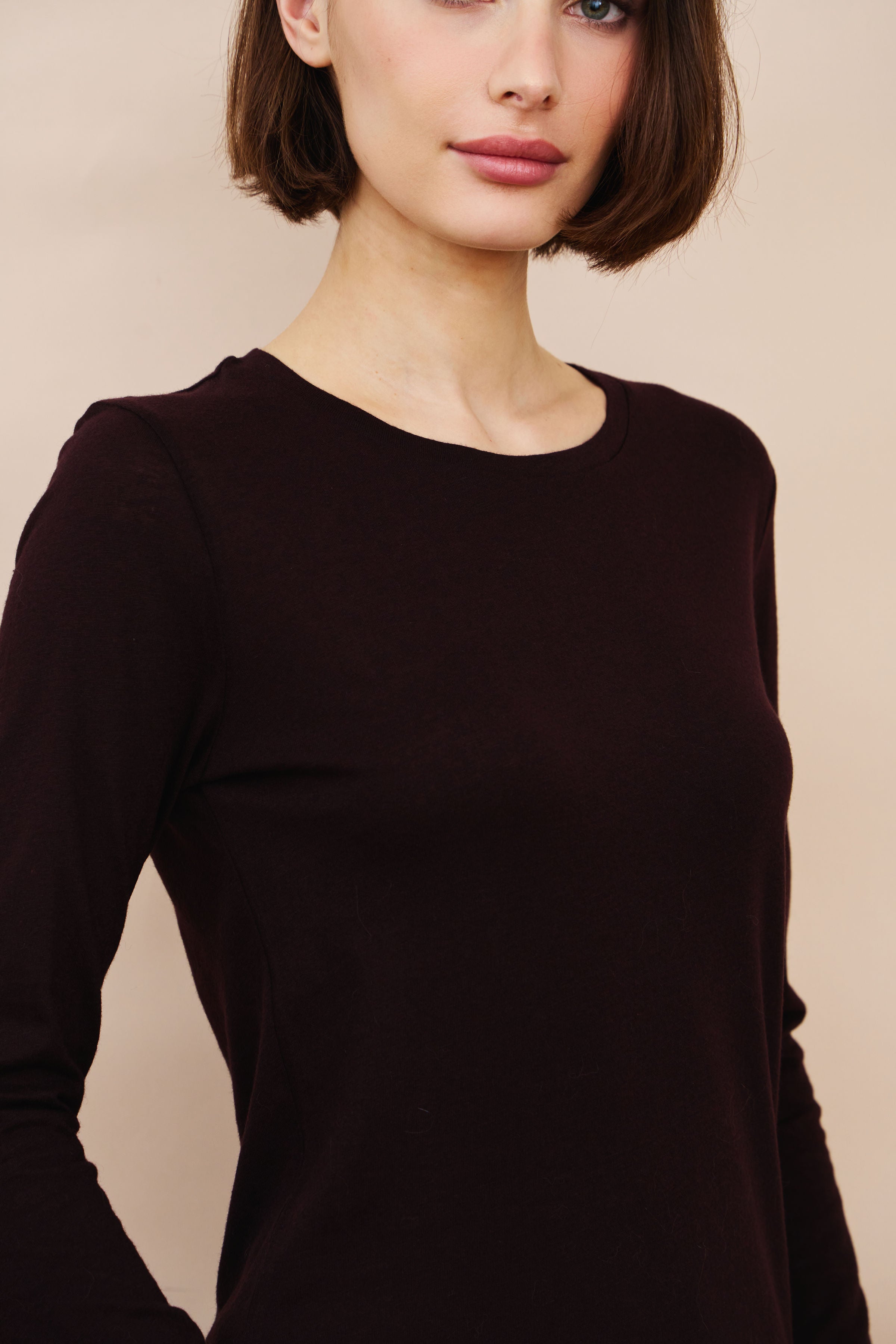 Merino Micro Rib Silk Long Sleeve Crewneck