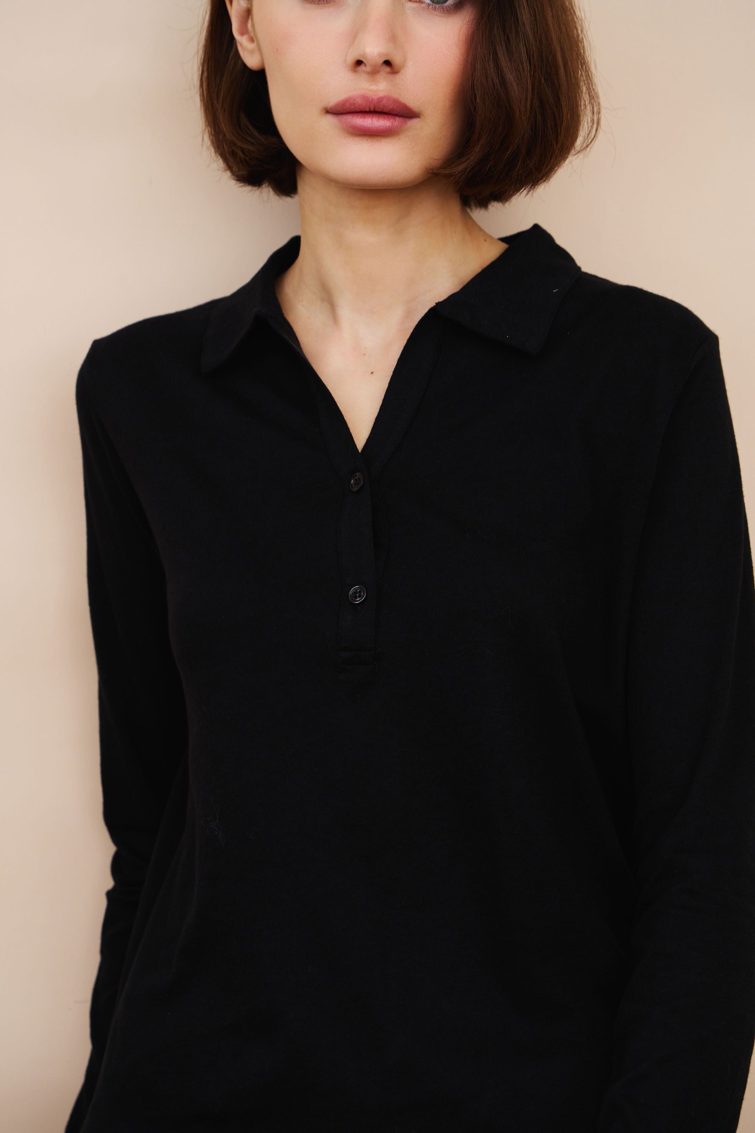 Cotton Cashmere Long Sleeve Polo