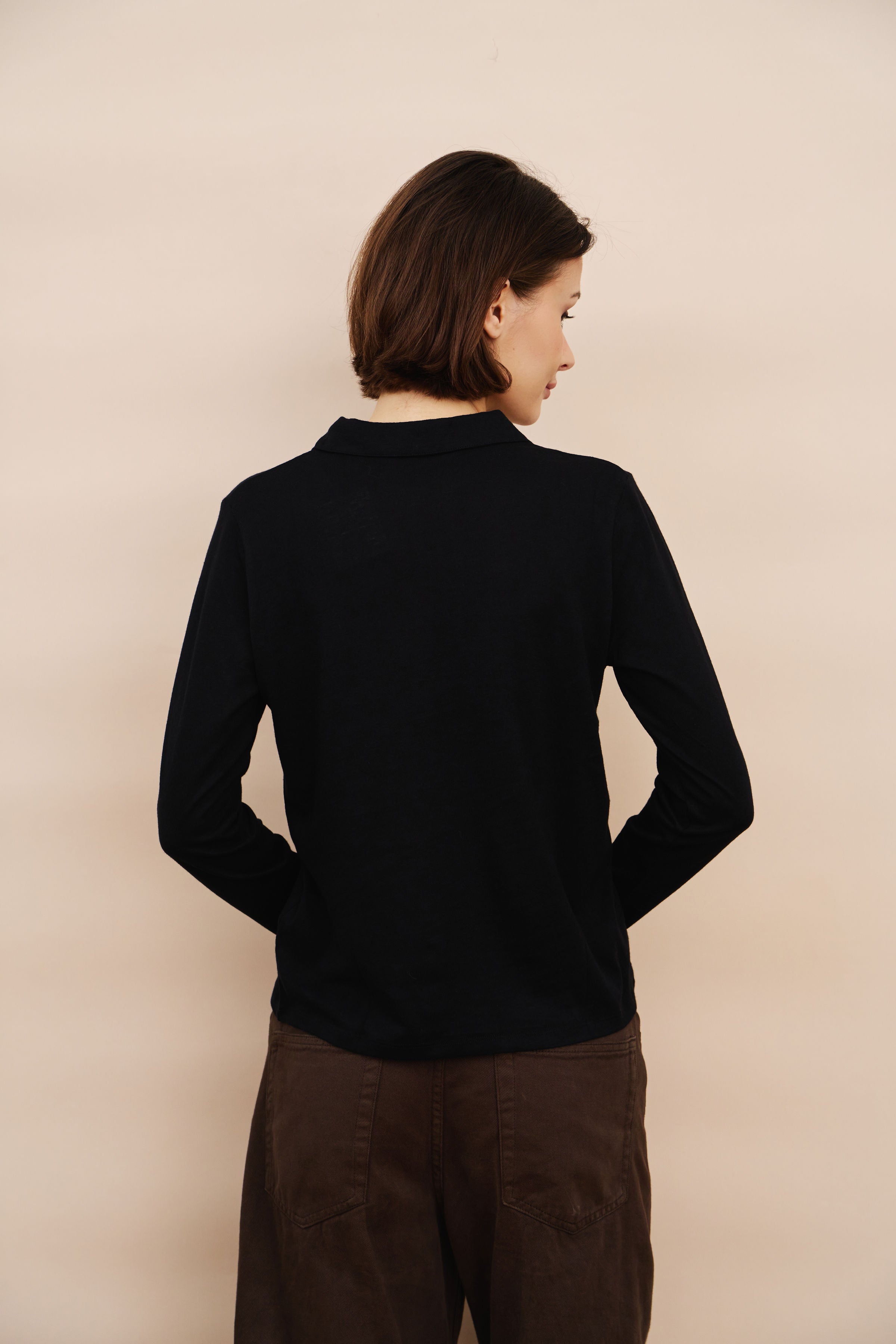 Cotton Cashmere Long Sleeve Polo