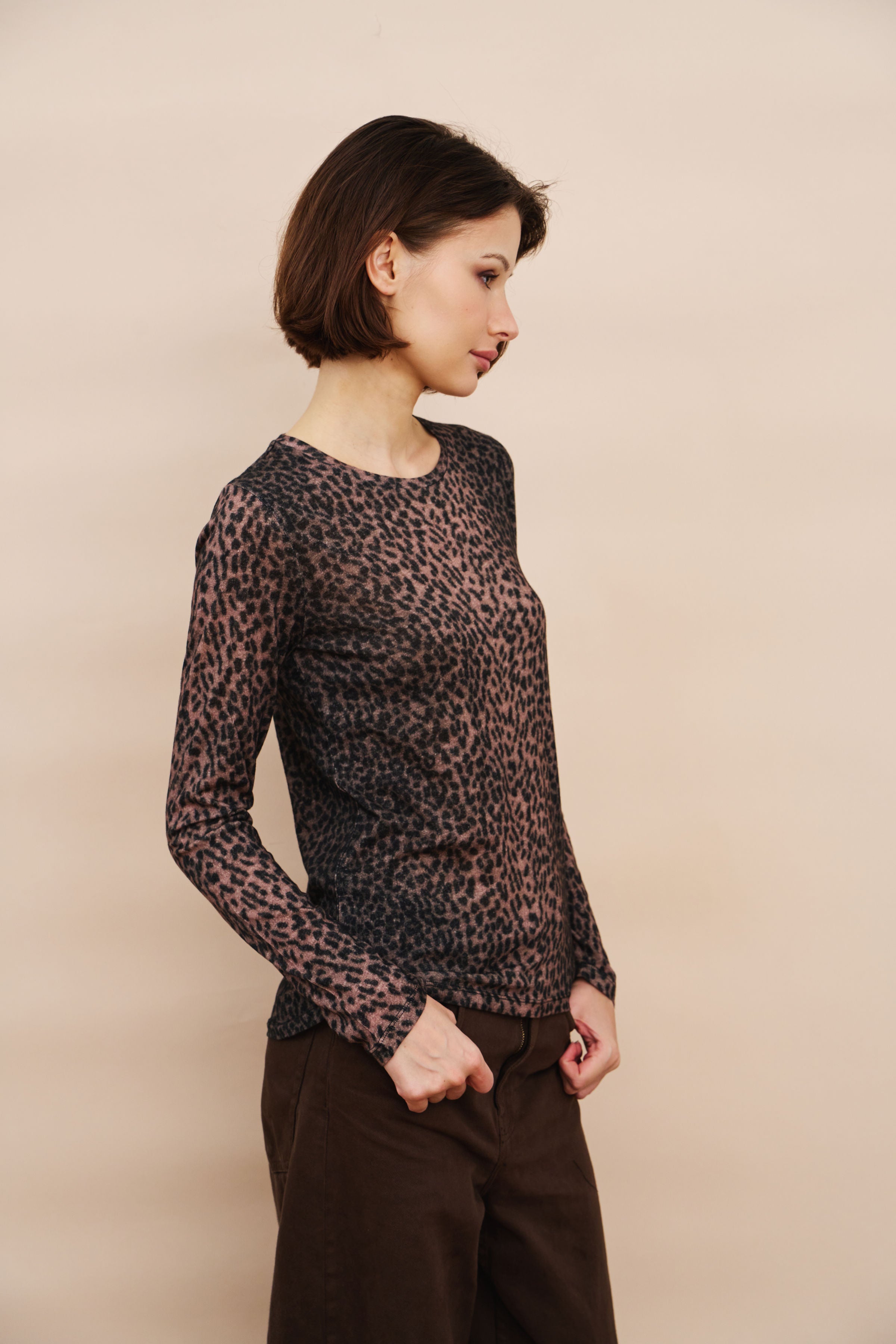 Cotton Cashmere Leopard Novelty Crewneck