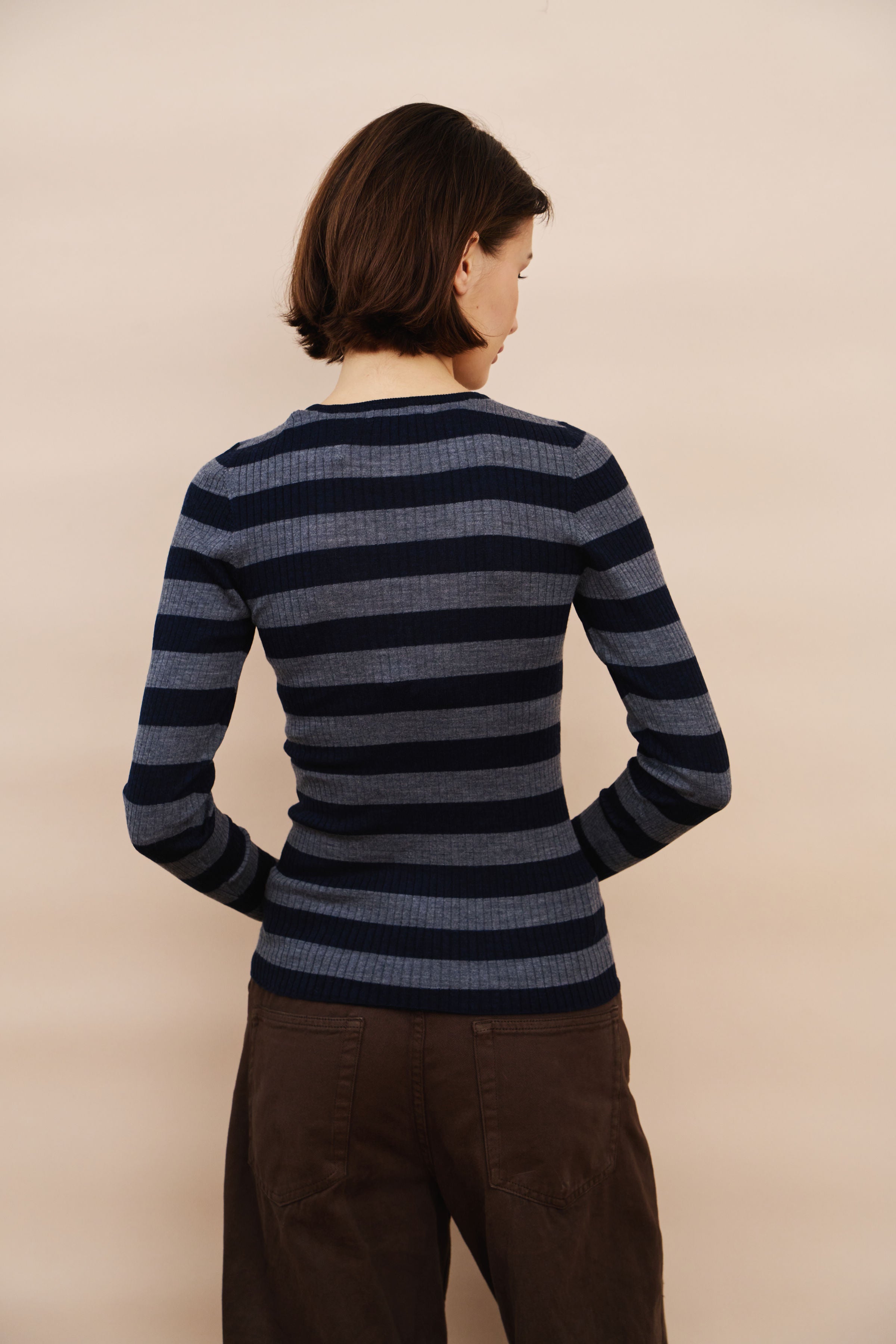 Merino Superfine Rib Knit Stripe Crewneck