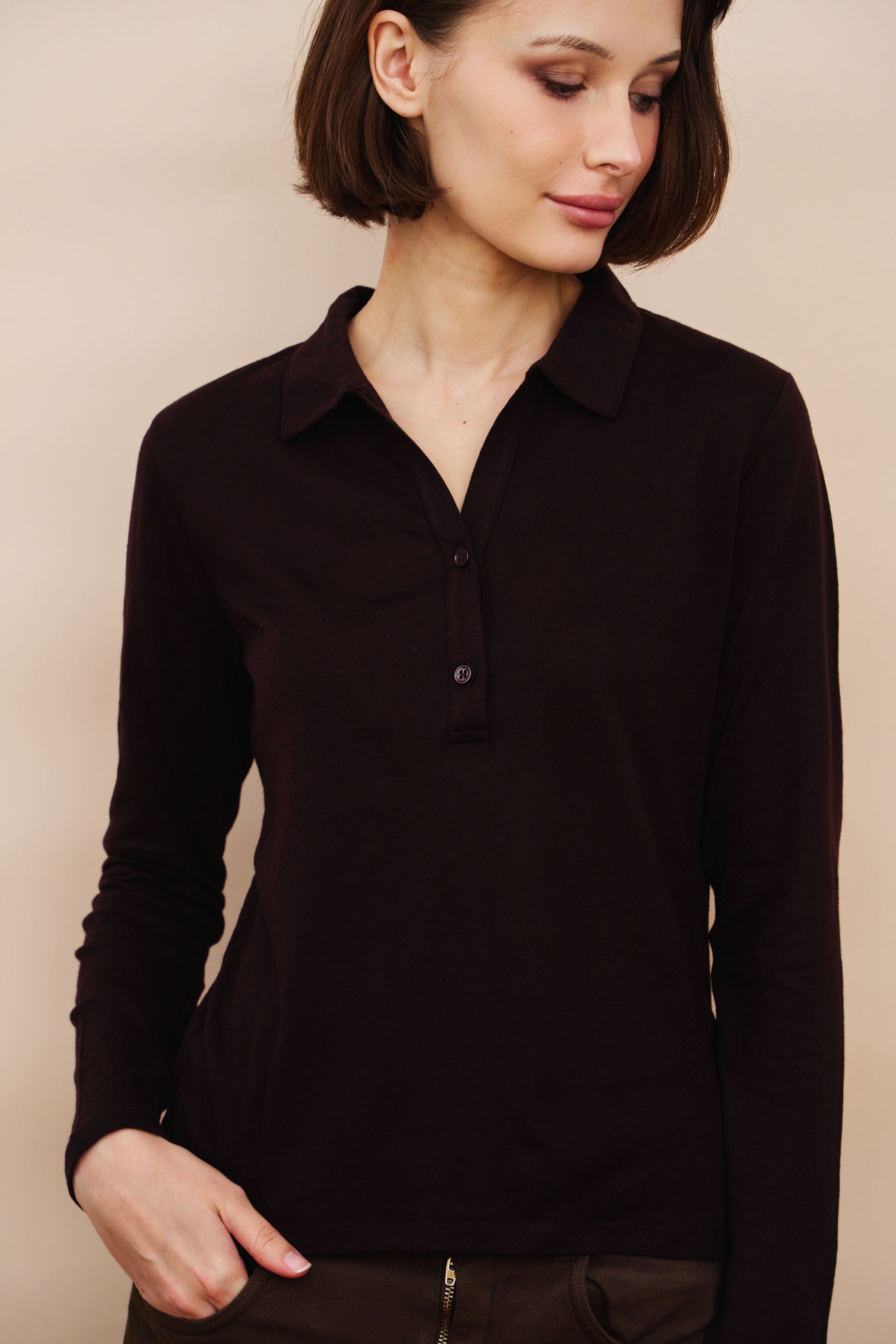 Cotton Cashmere Long Sleeve Polo