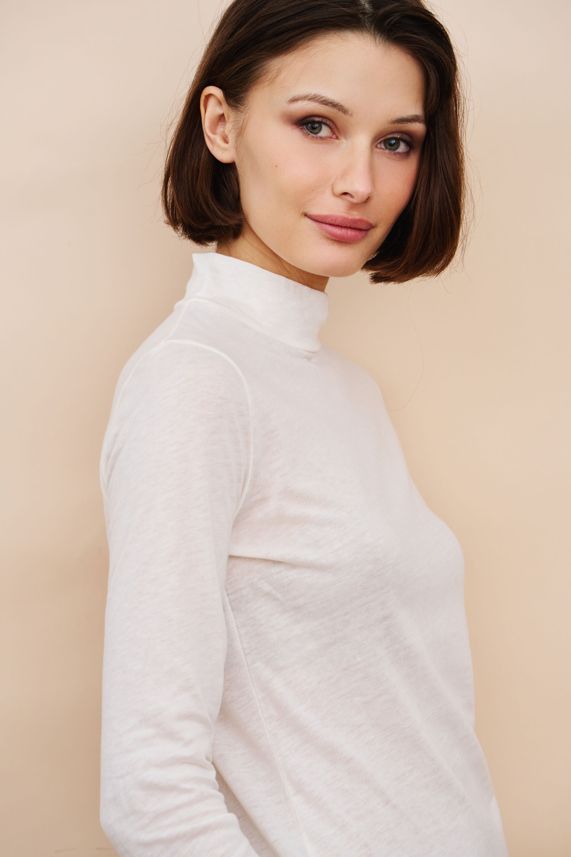 Cotton Cashmere Long Sleeve Mock Neck