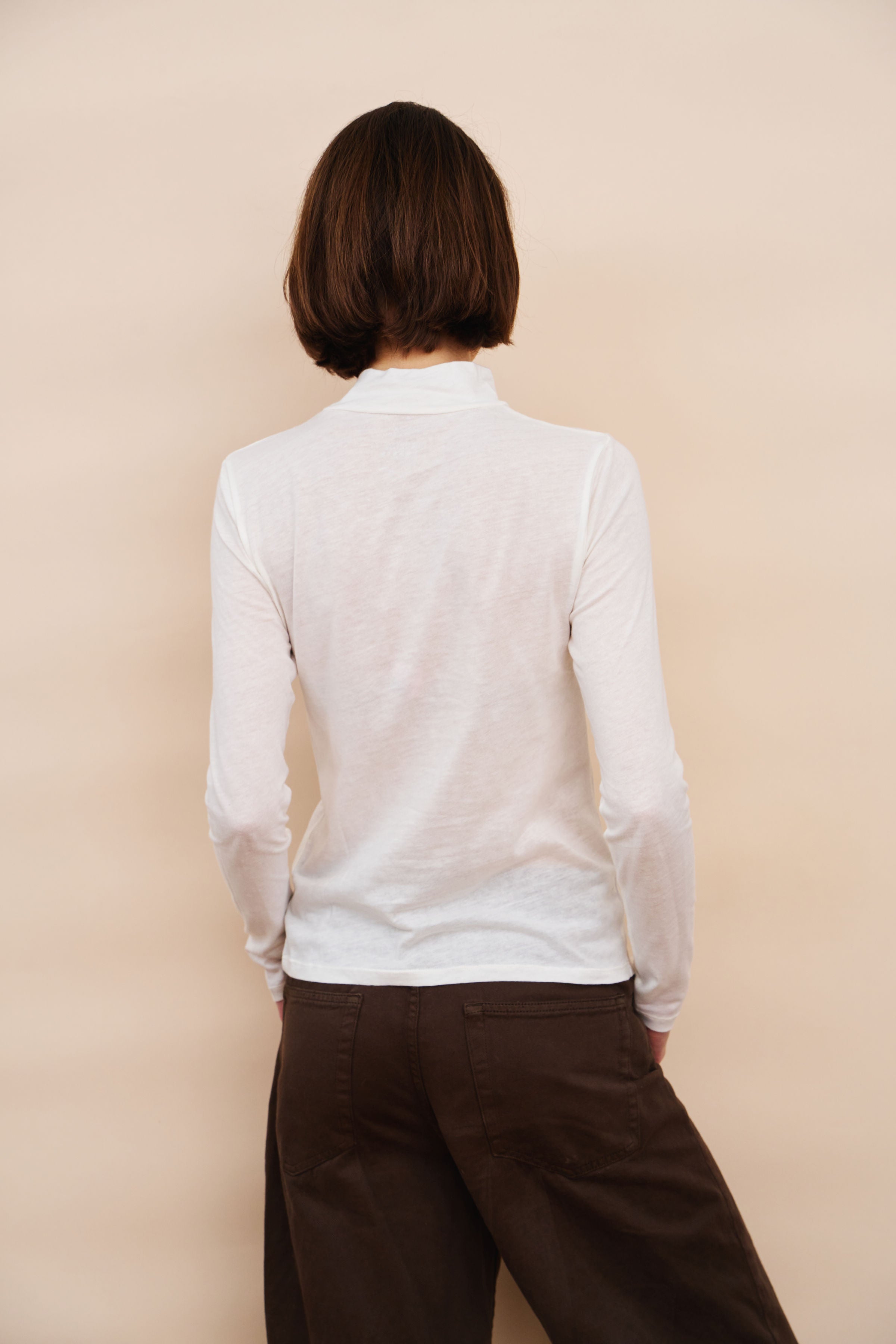 Cotton Cashmere Long Sleeve Mock Neck