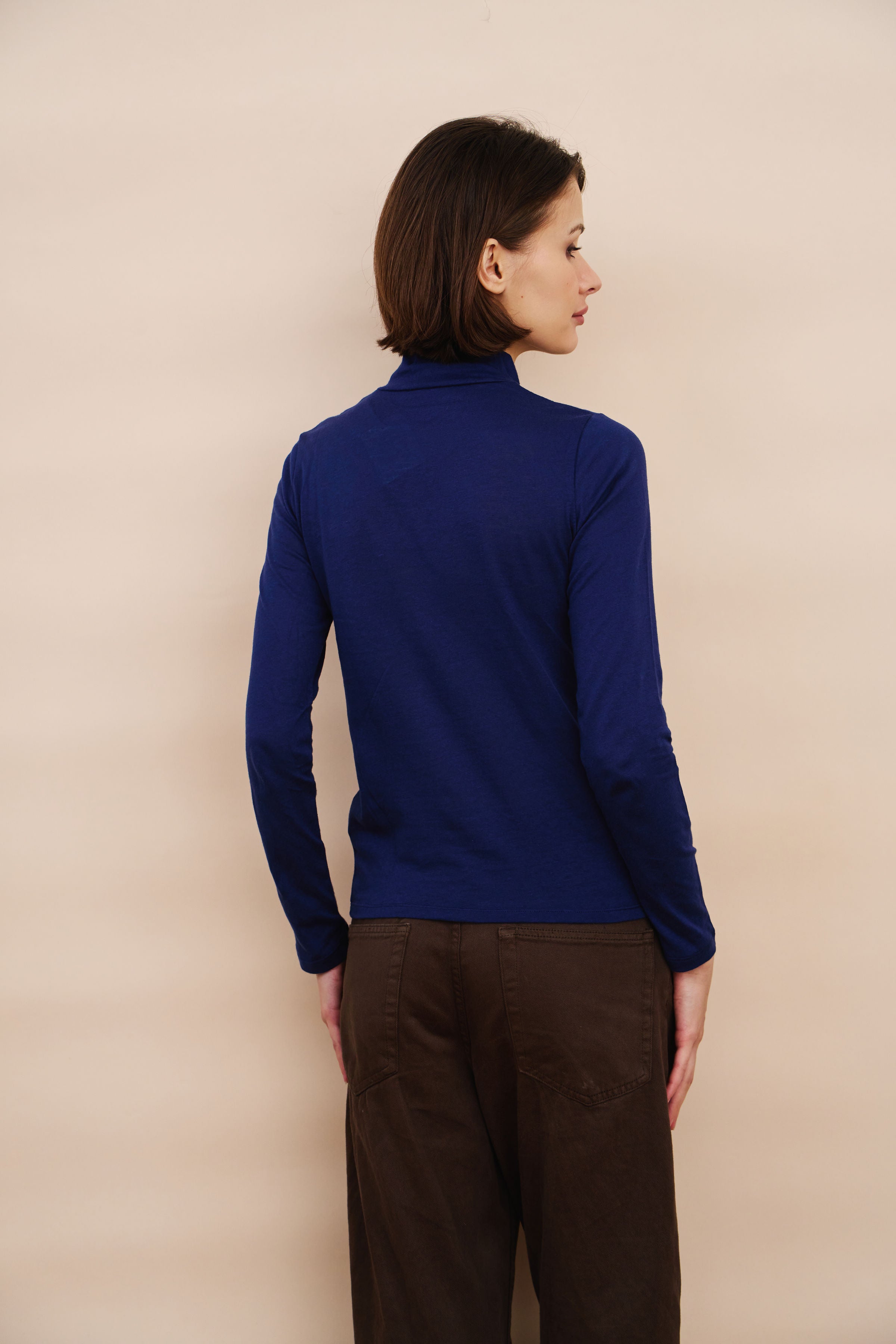 Cotton Cashmere Long Sleeve Mock Neck