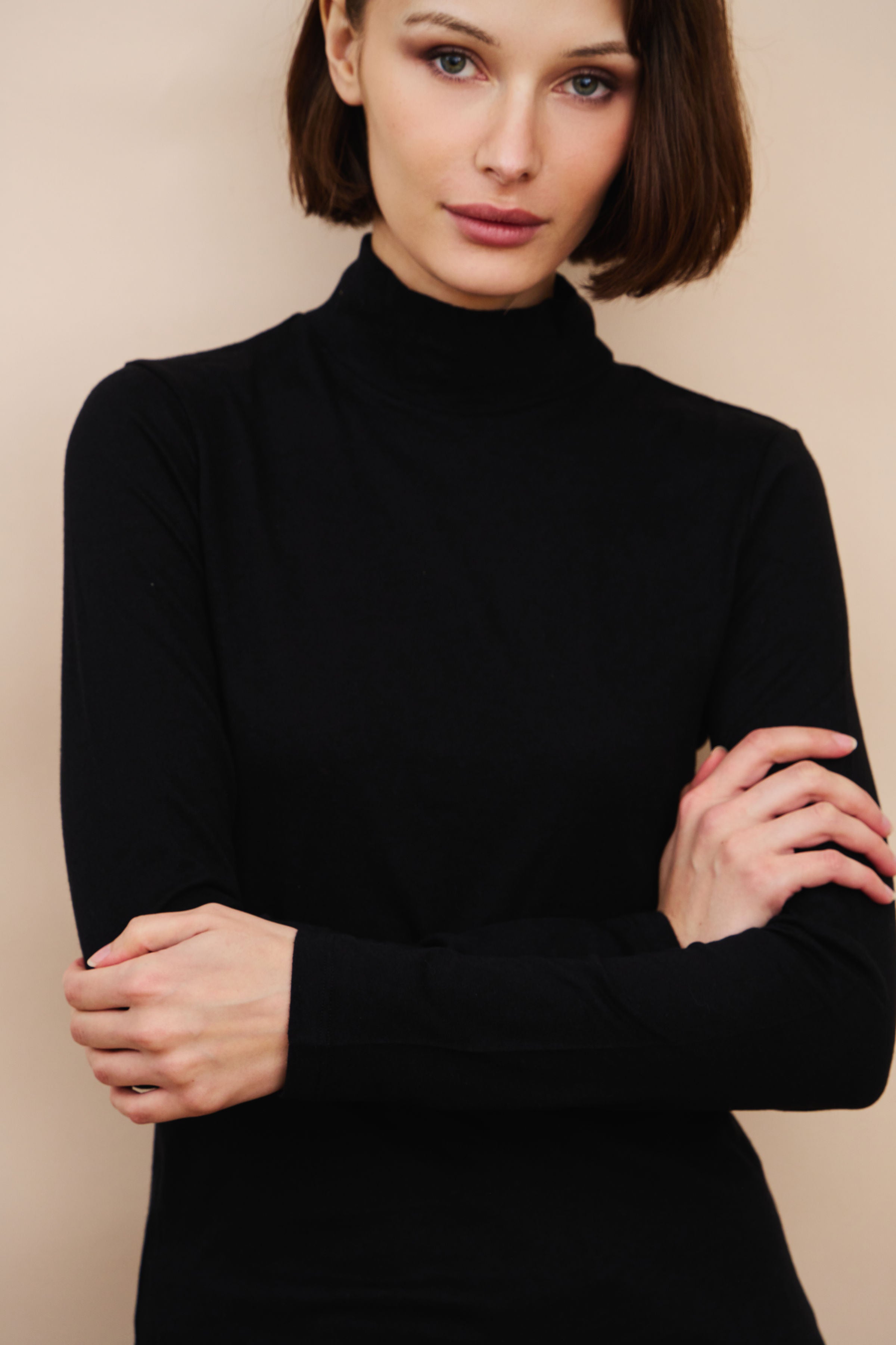 Cotton Cashmere Long Sleeve Mock Neck