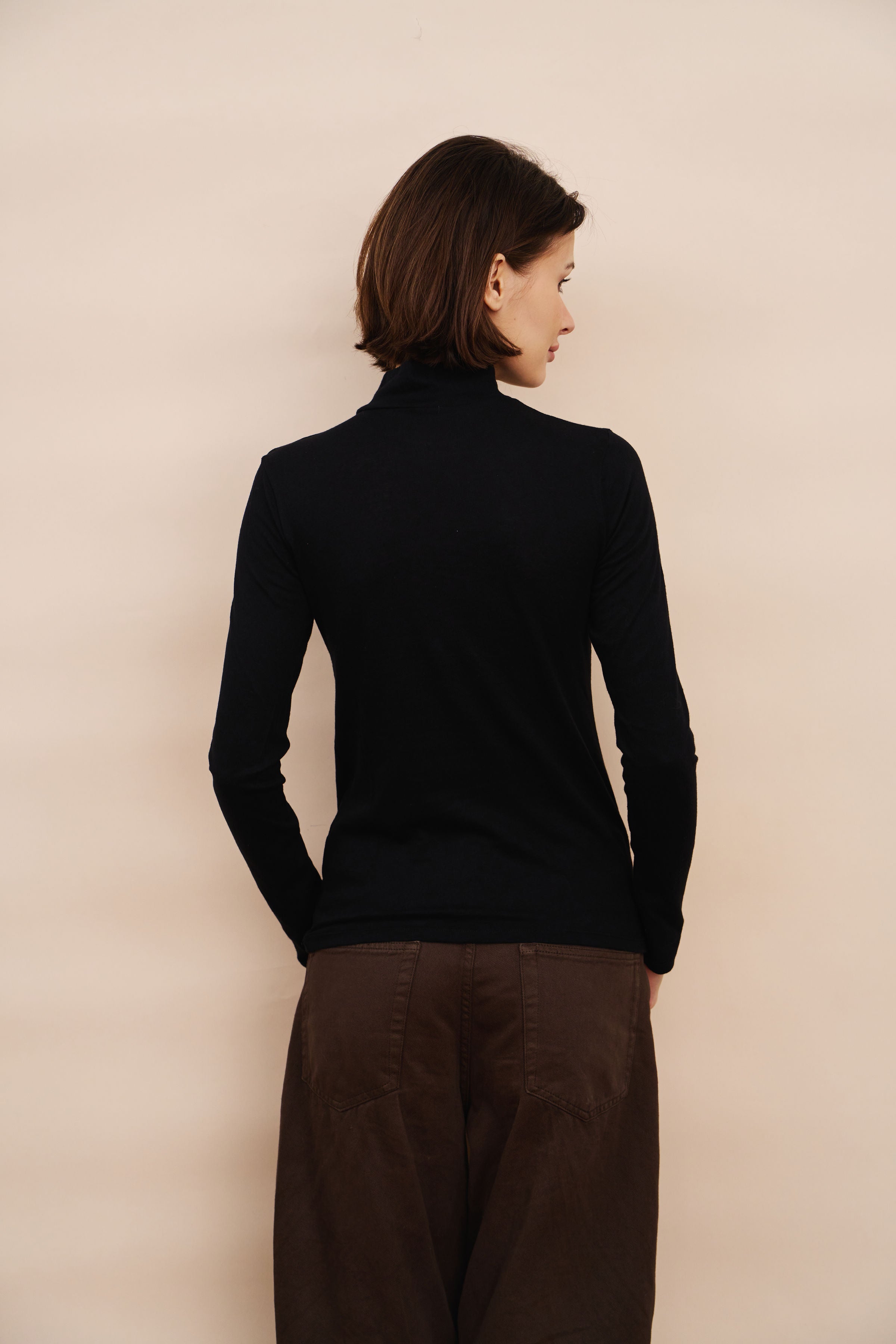 Cotton Cashmere Long Sleeve Mock Neck