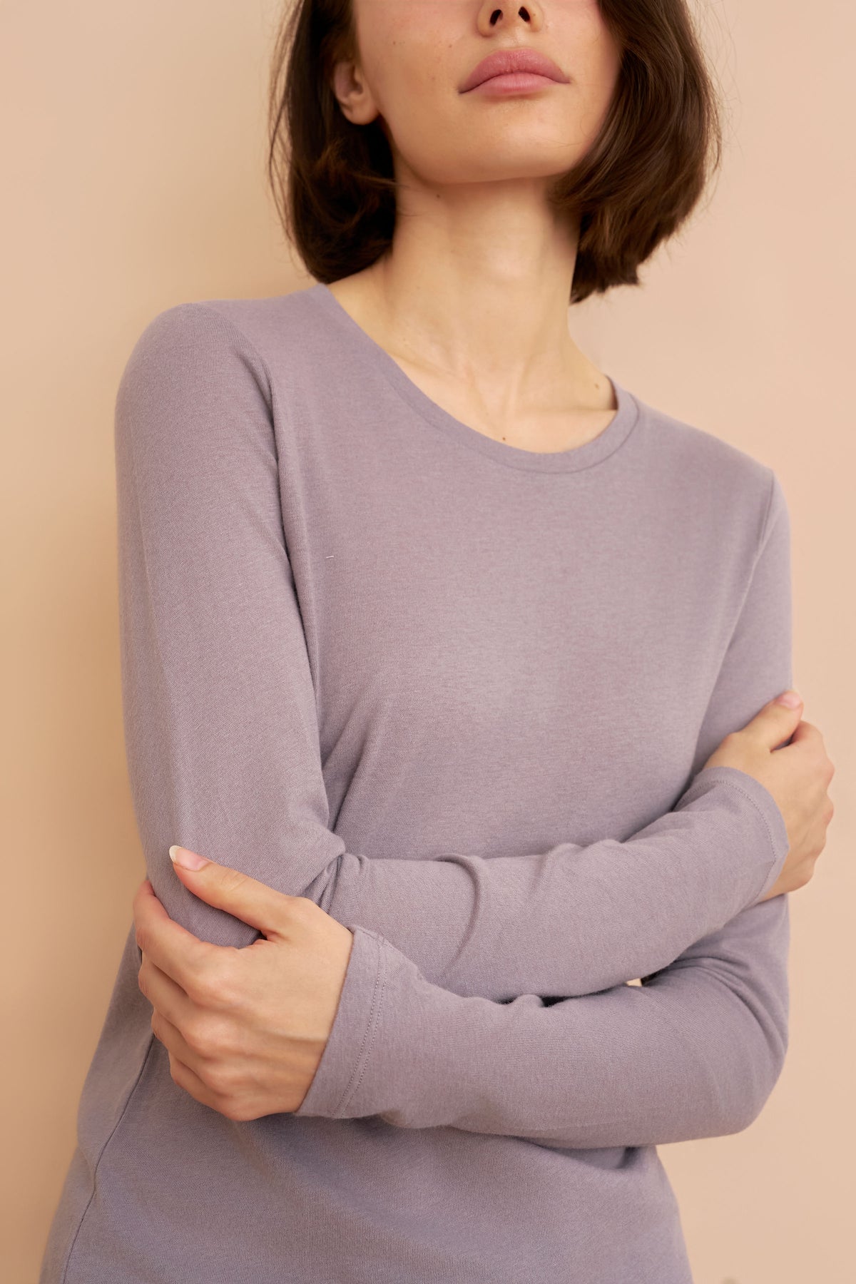 Majestic Long Sleeve Cotton/Cashmere Crewneck Tee in Steel