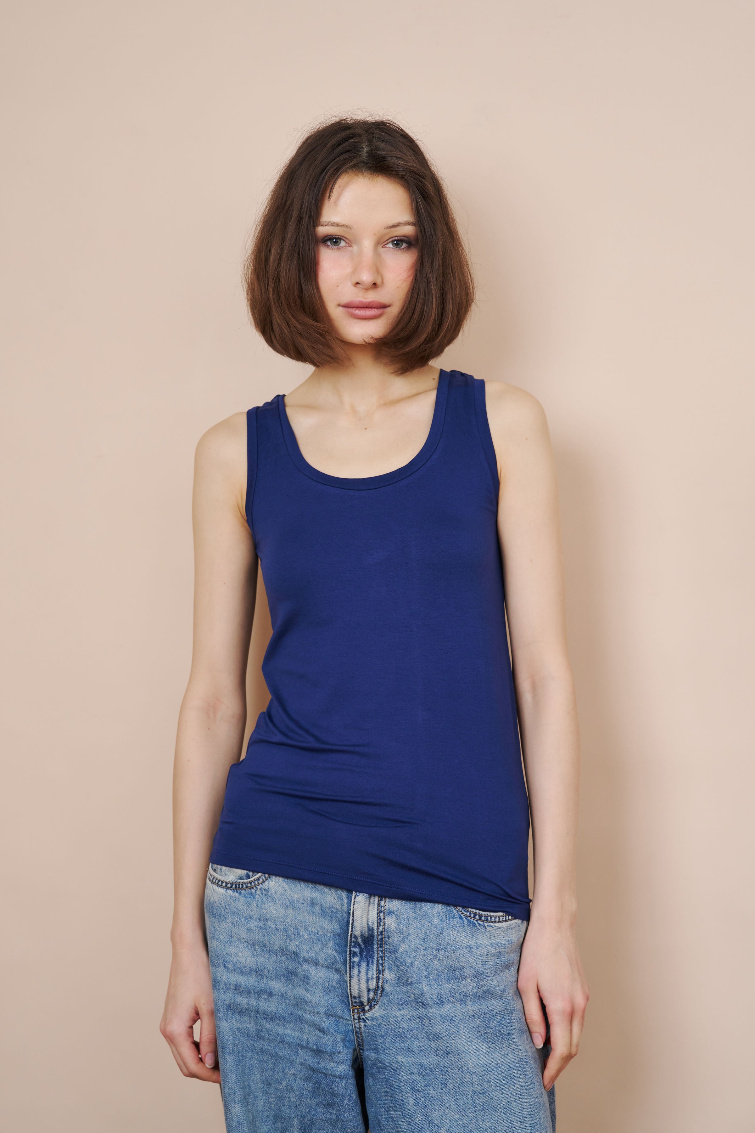 Majestic Flat Edge Scoop Viscose Tank in Blue Moon