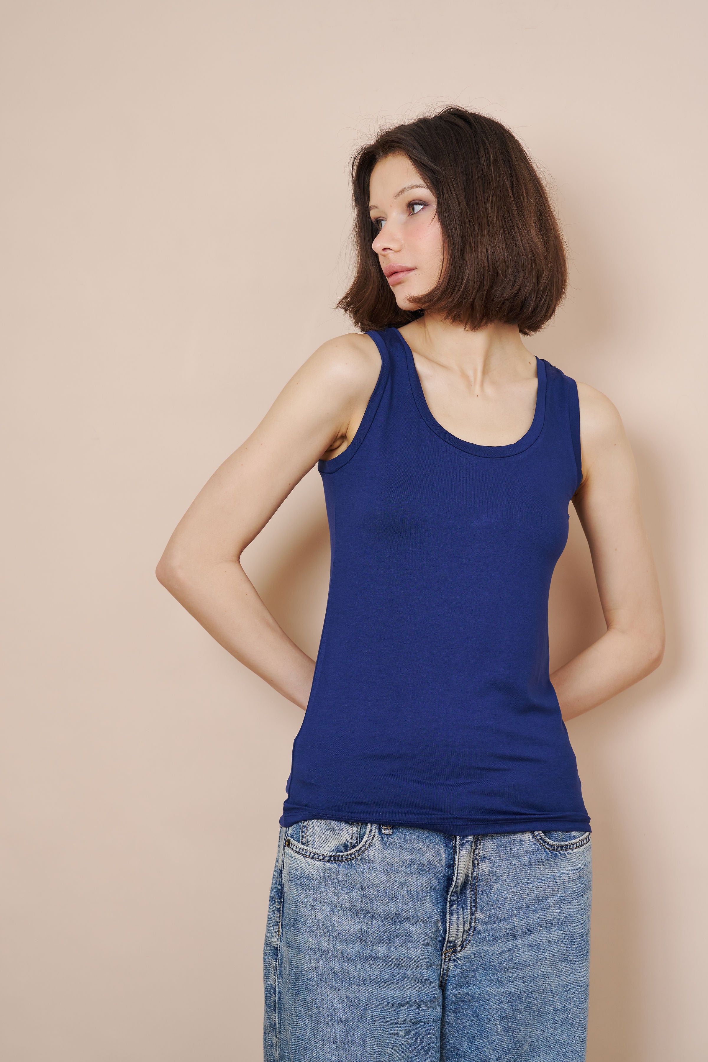 Majestic Flat Edge Scoop Viscose Tank in Blue Moon