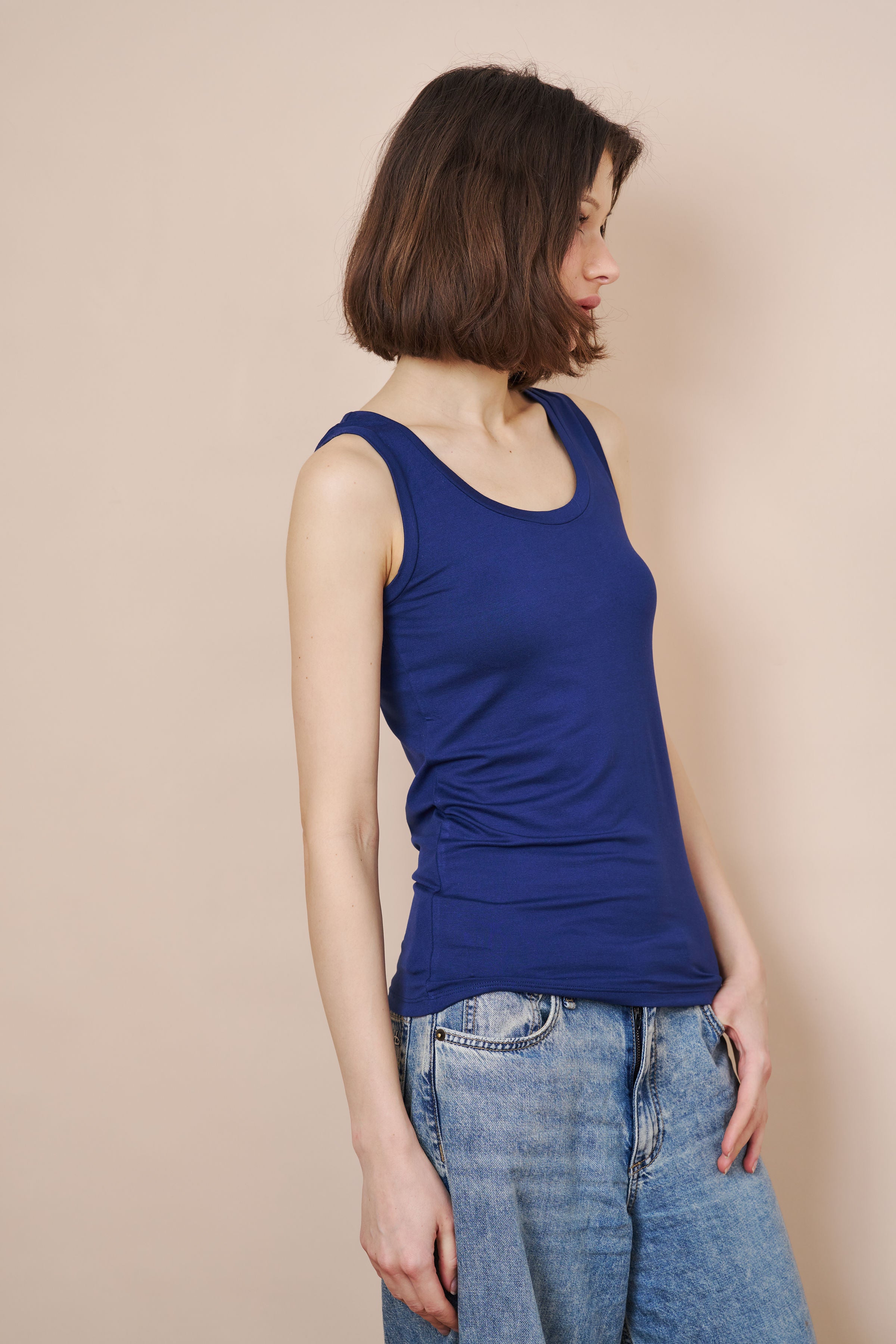 Majestic Flat Edge Scoop Viscose Tank in Blue Moon