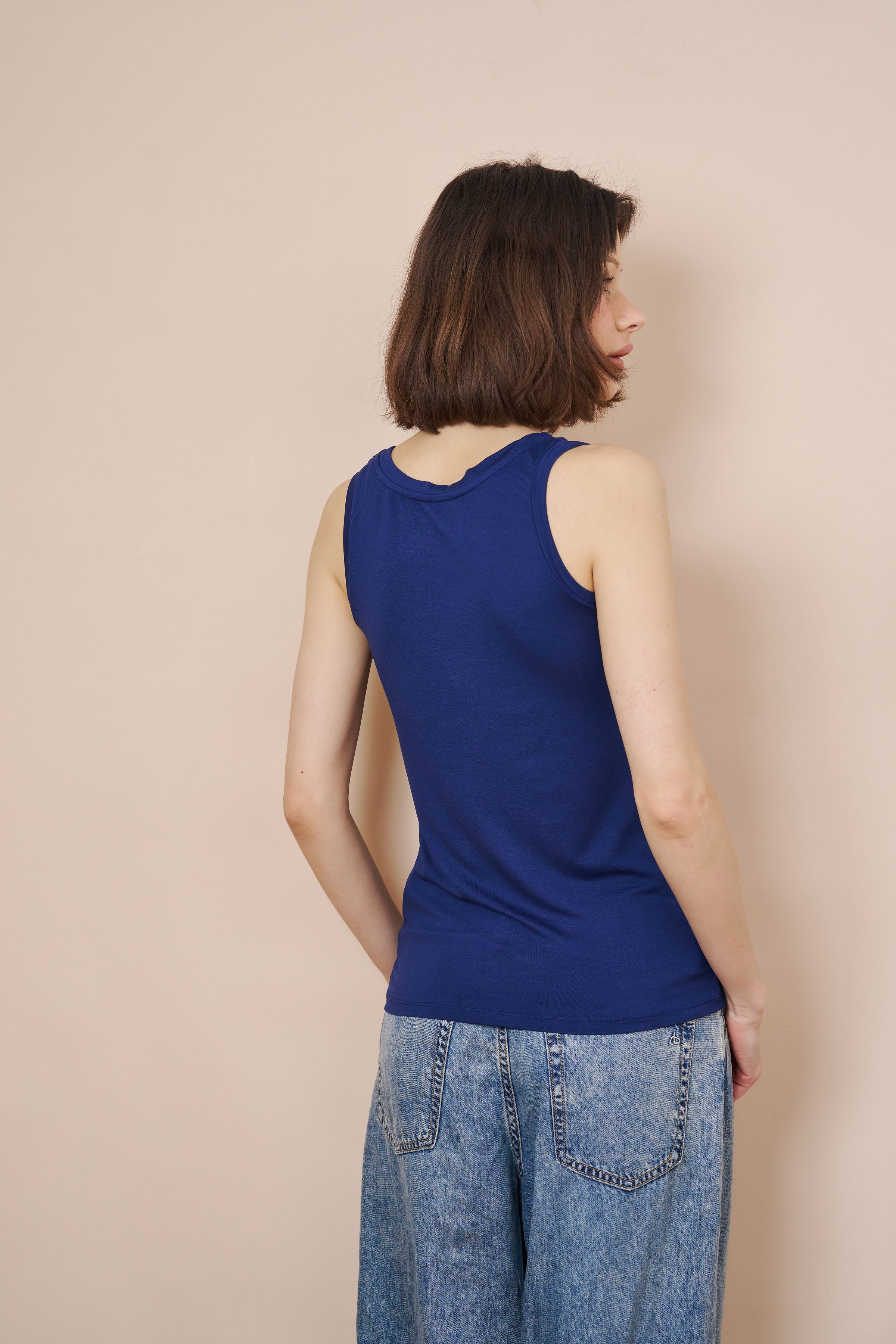 Majestic Flat Edge Scoop Viscose Tank in Blue Moon