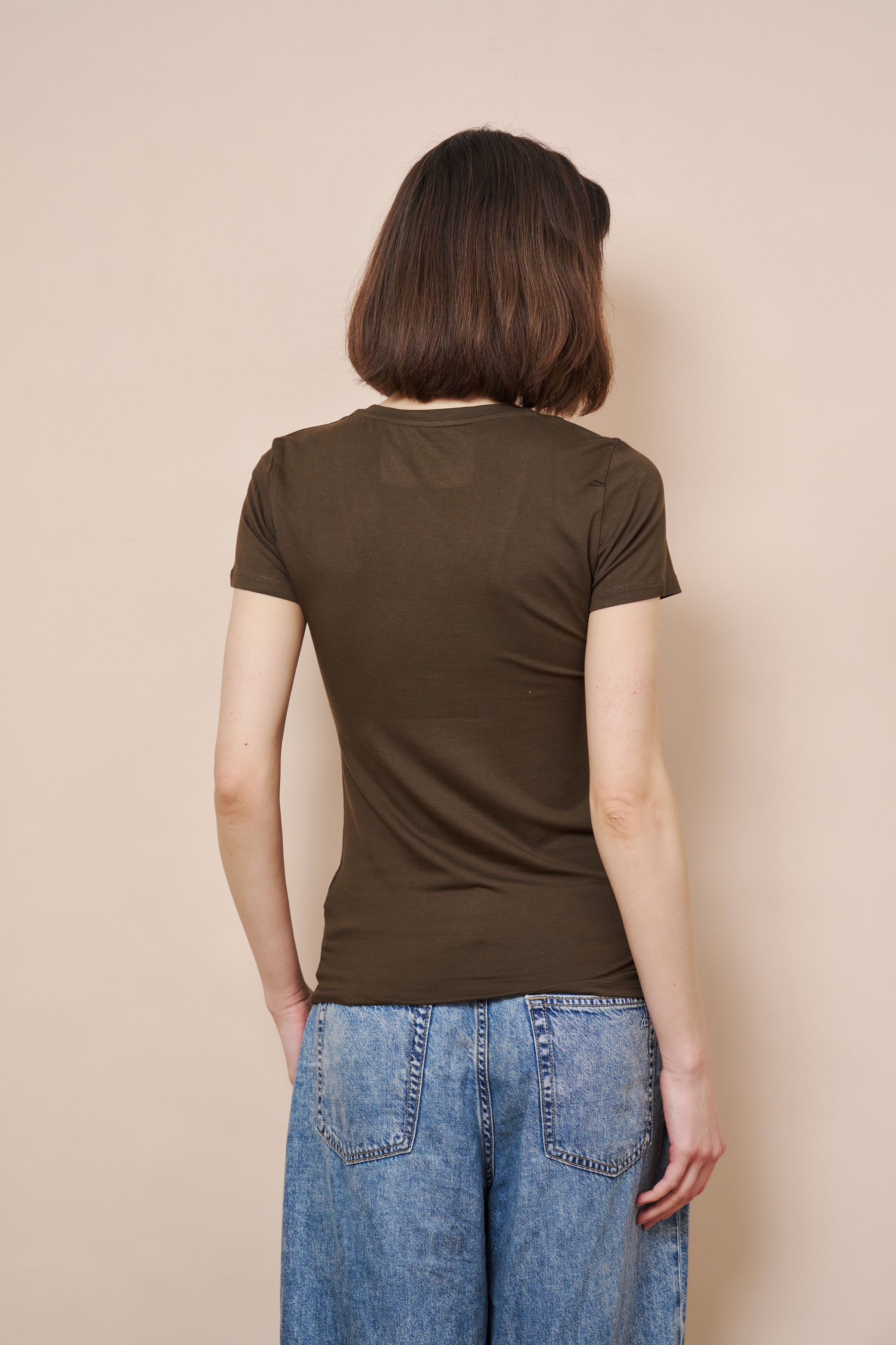 Majestic Short Sleeve V-Neck Tee in Tonka