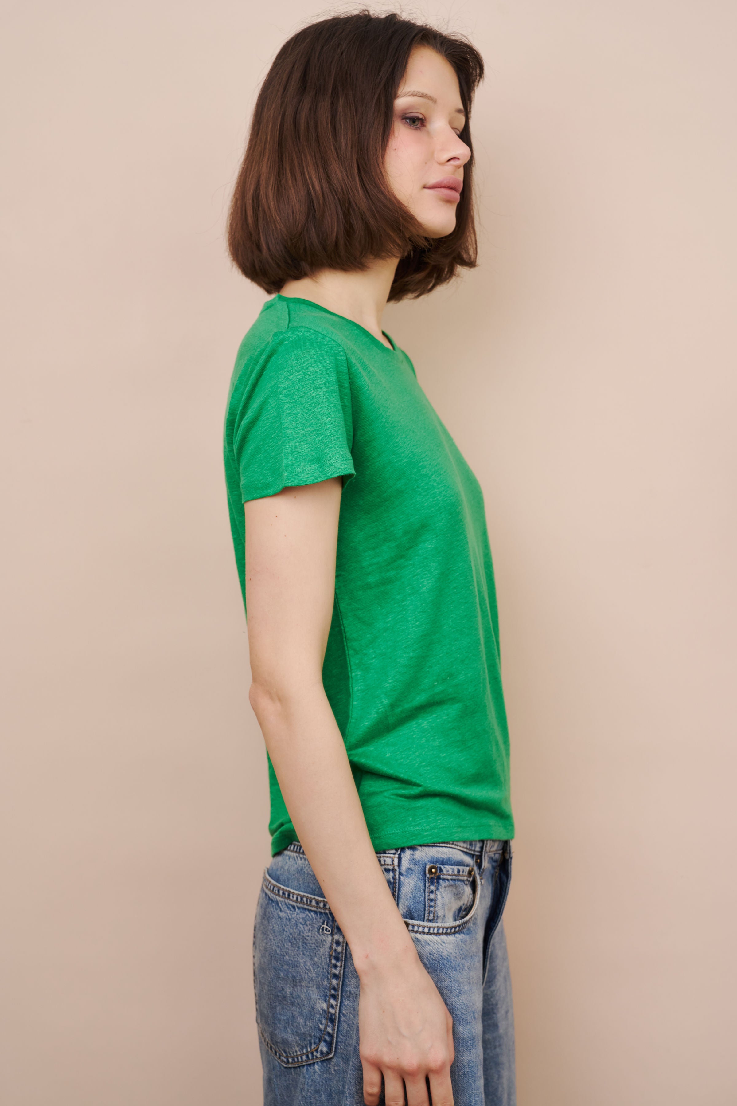 Majestic Linen Short Sleeve Crew Tee in Grass