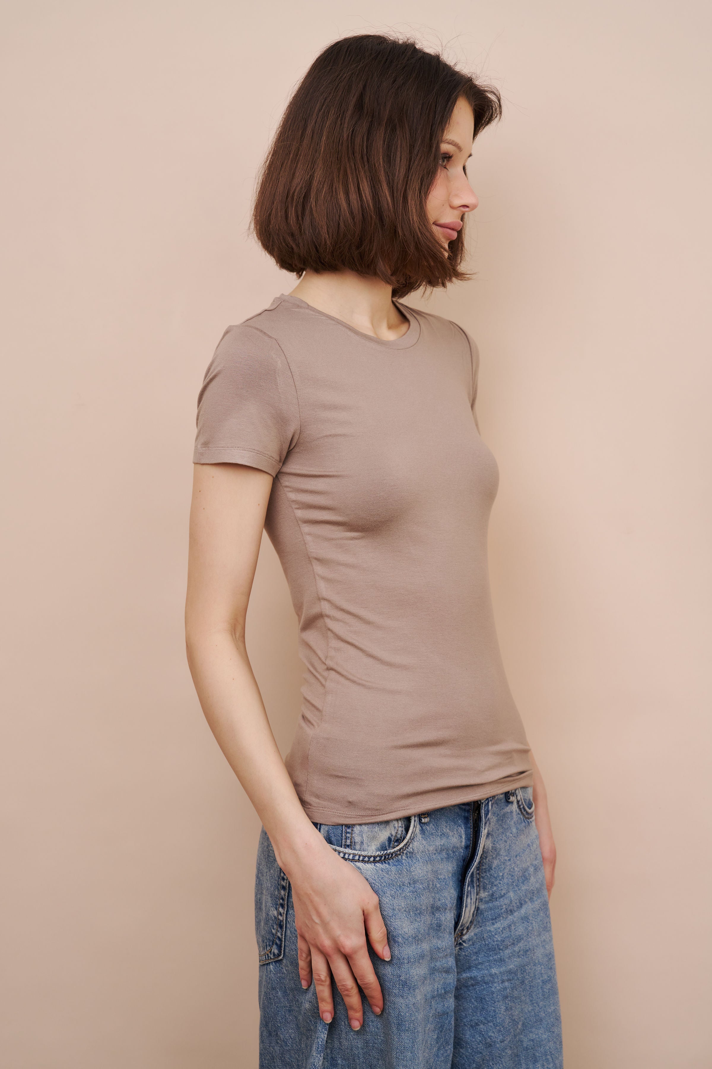 Majestic Soft Touch Short Sleeve Crewneck in Coffee Latte