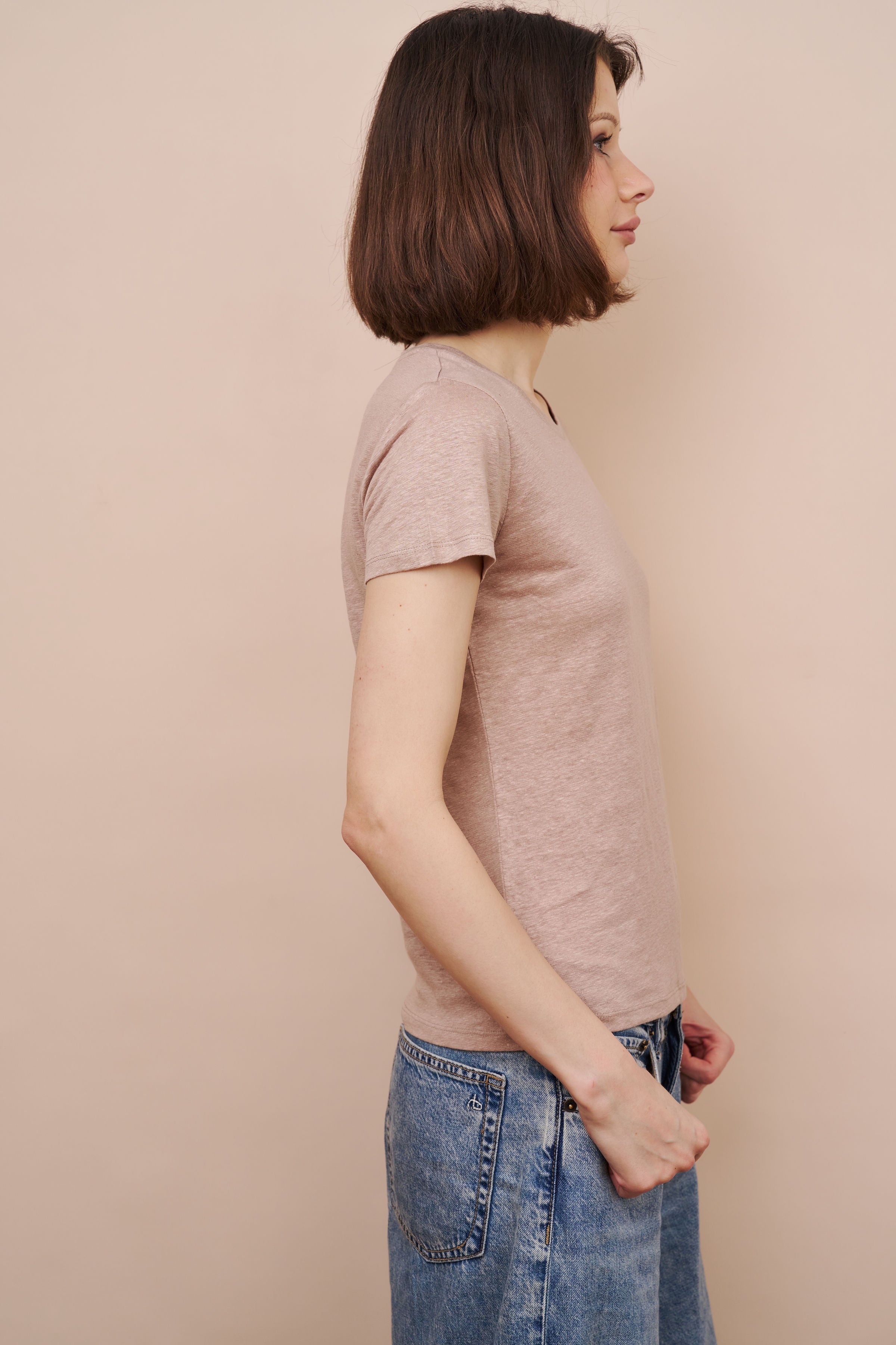 Majestic Linen Short Sleeve Crew Tee in Desert