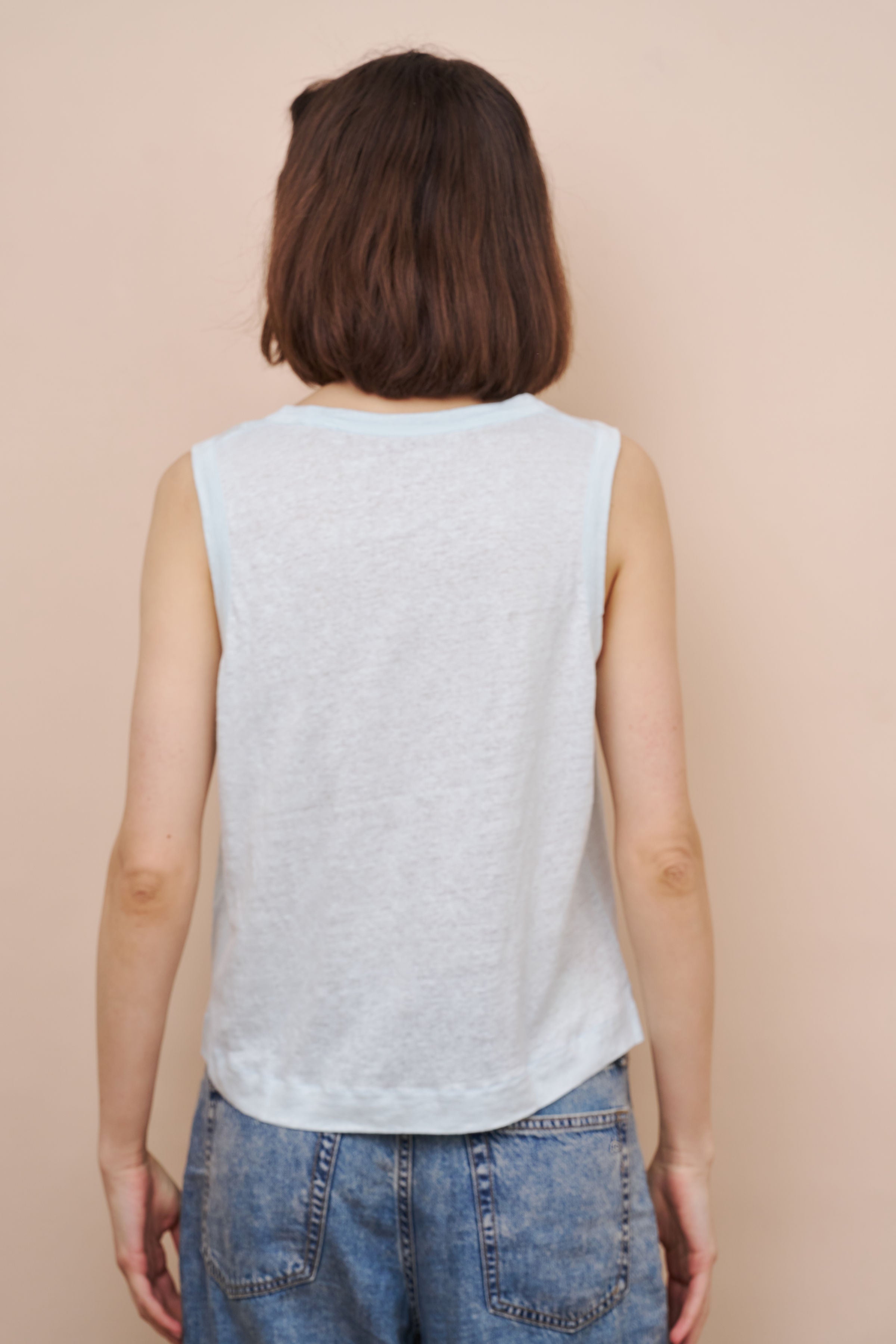 Stretch Linen Crewneck Tank in Eau de Bleu