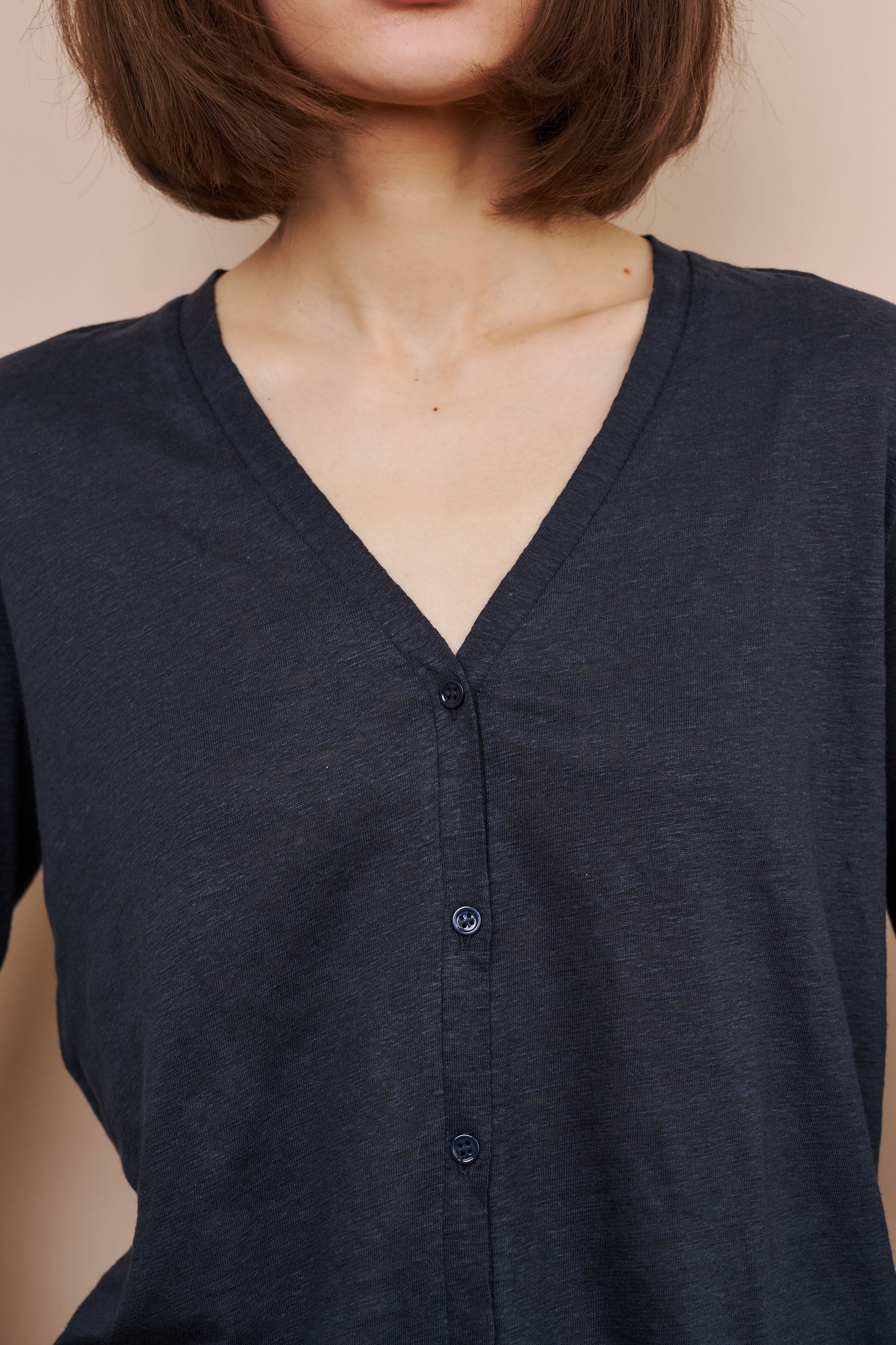 Majestic Stretch Linen Cardigan in Marine