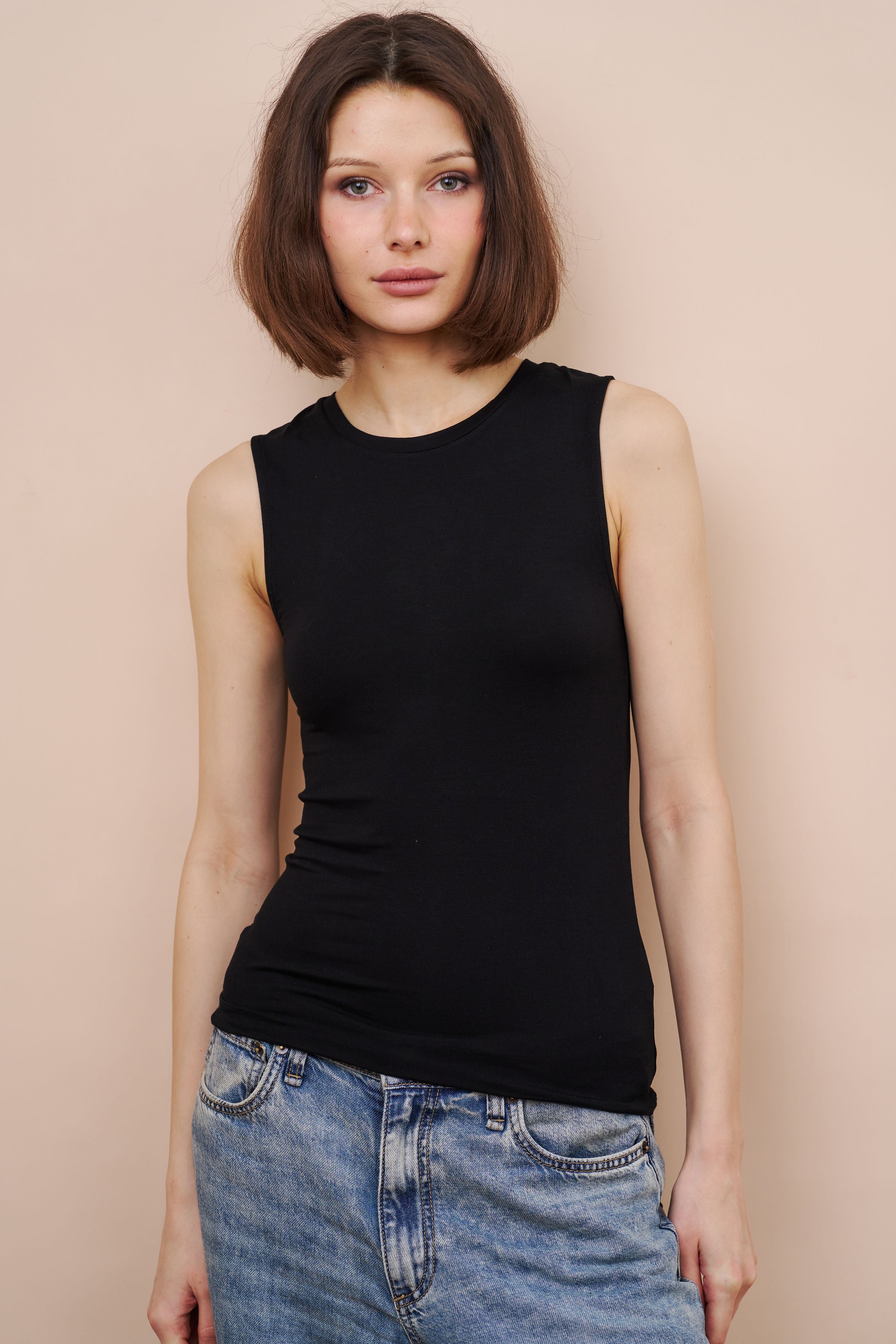 Majestic Soft Touch Sleeveless Crewneck Tank in Noir