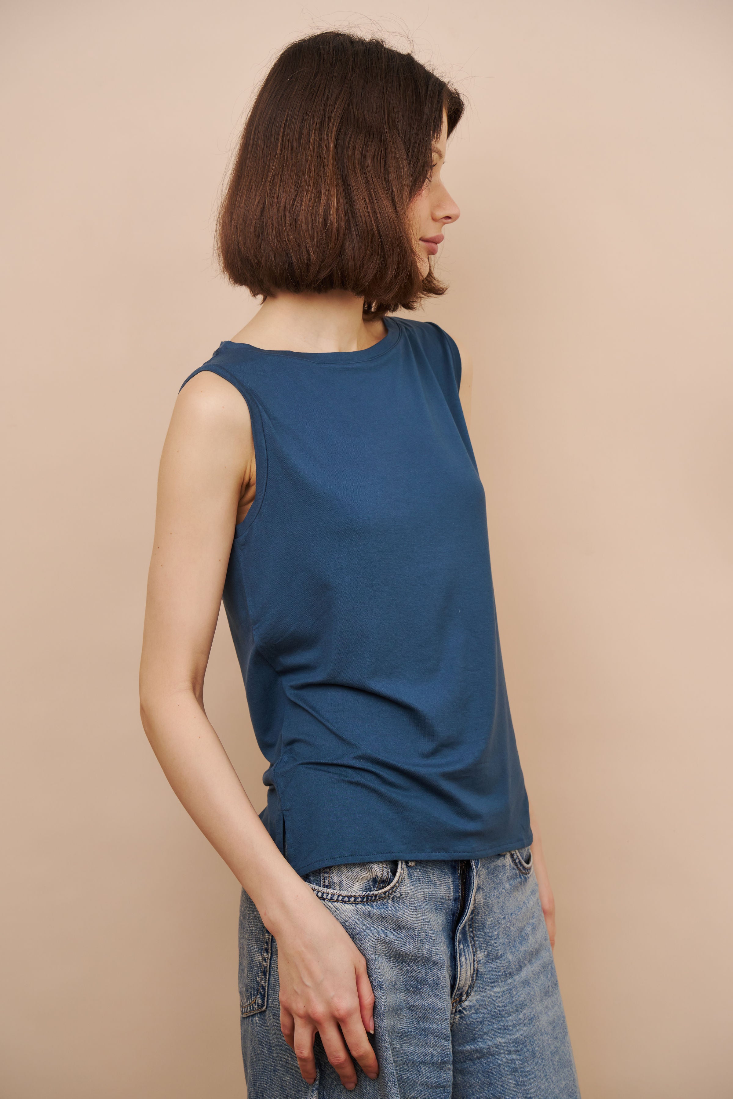 Majestic Soft Touch Semi Relaxed Boatneck Tank in Bleu de Nimes