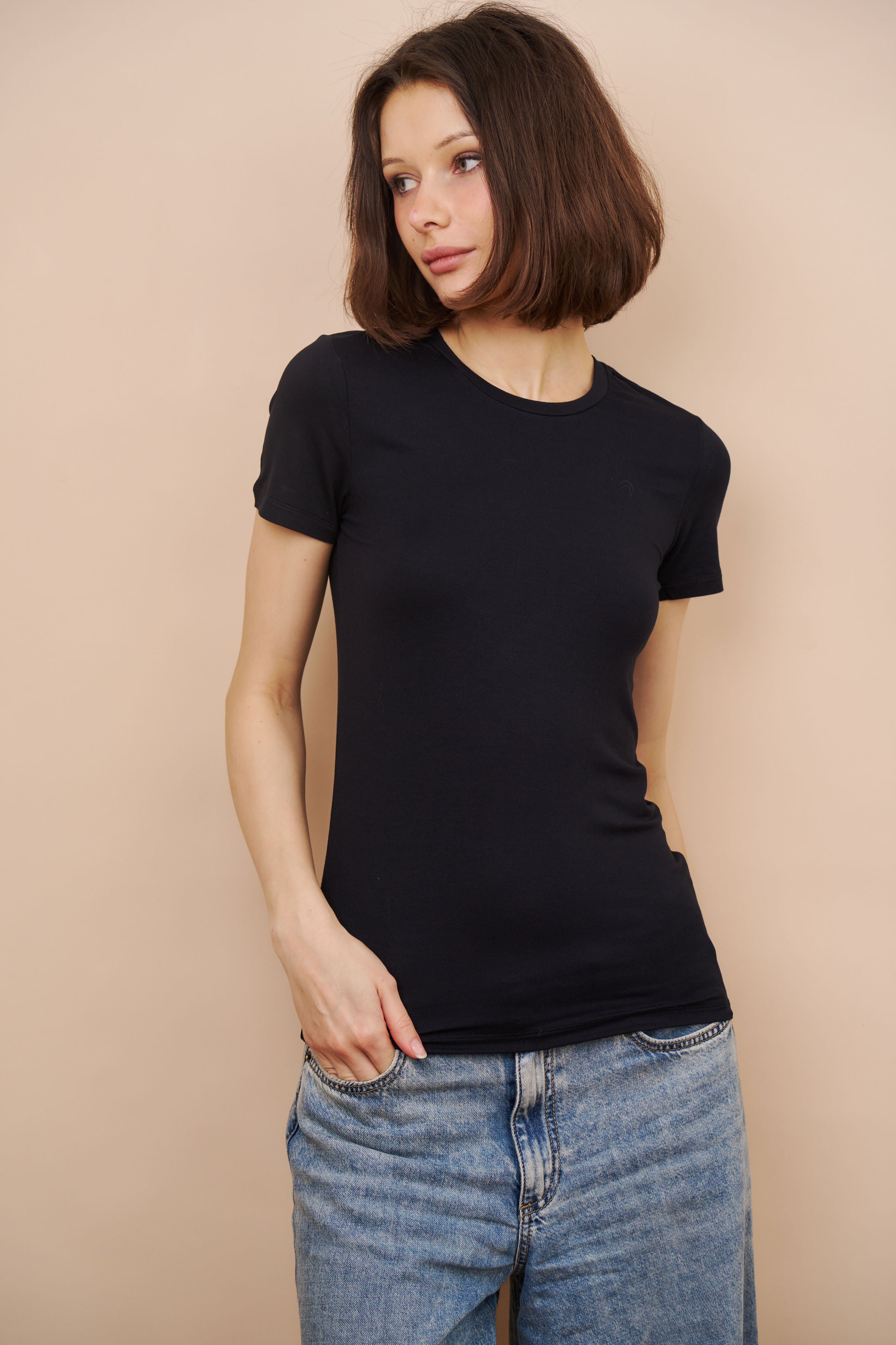 Majestic Short Sleeve Crewneck Tee with Finished Trim in Marine