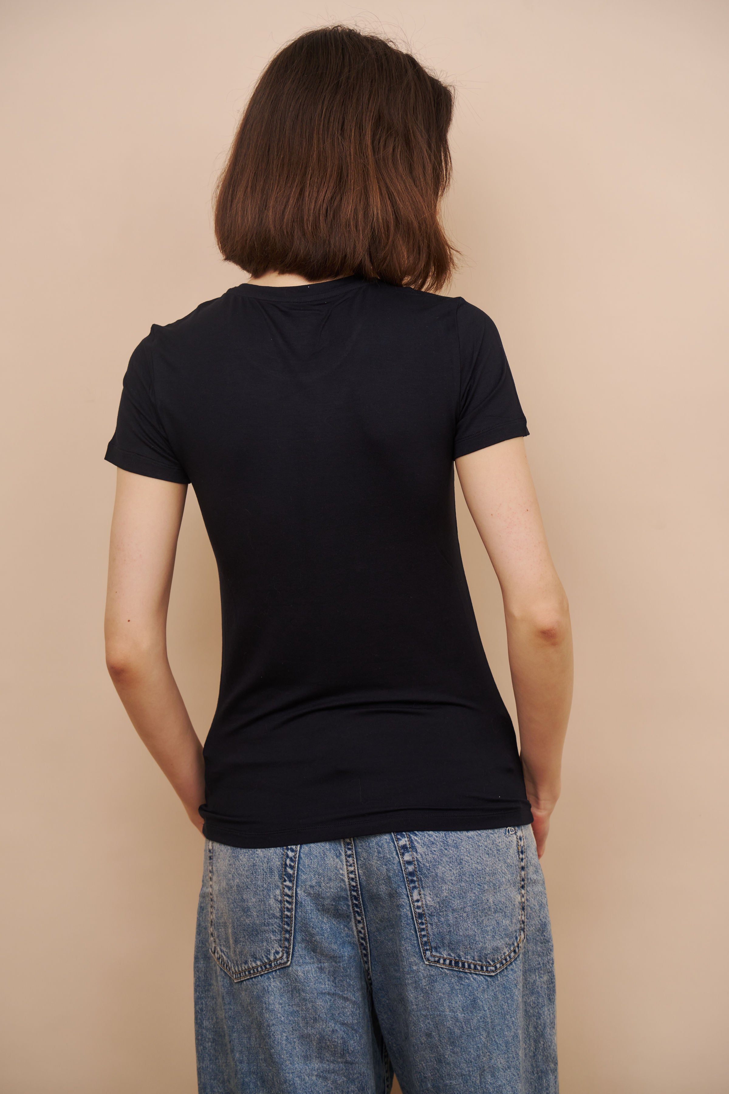 Majestic Short Sleeve Crewneck Tee with Finished Trim in Marine