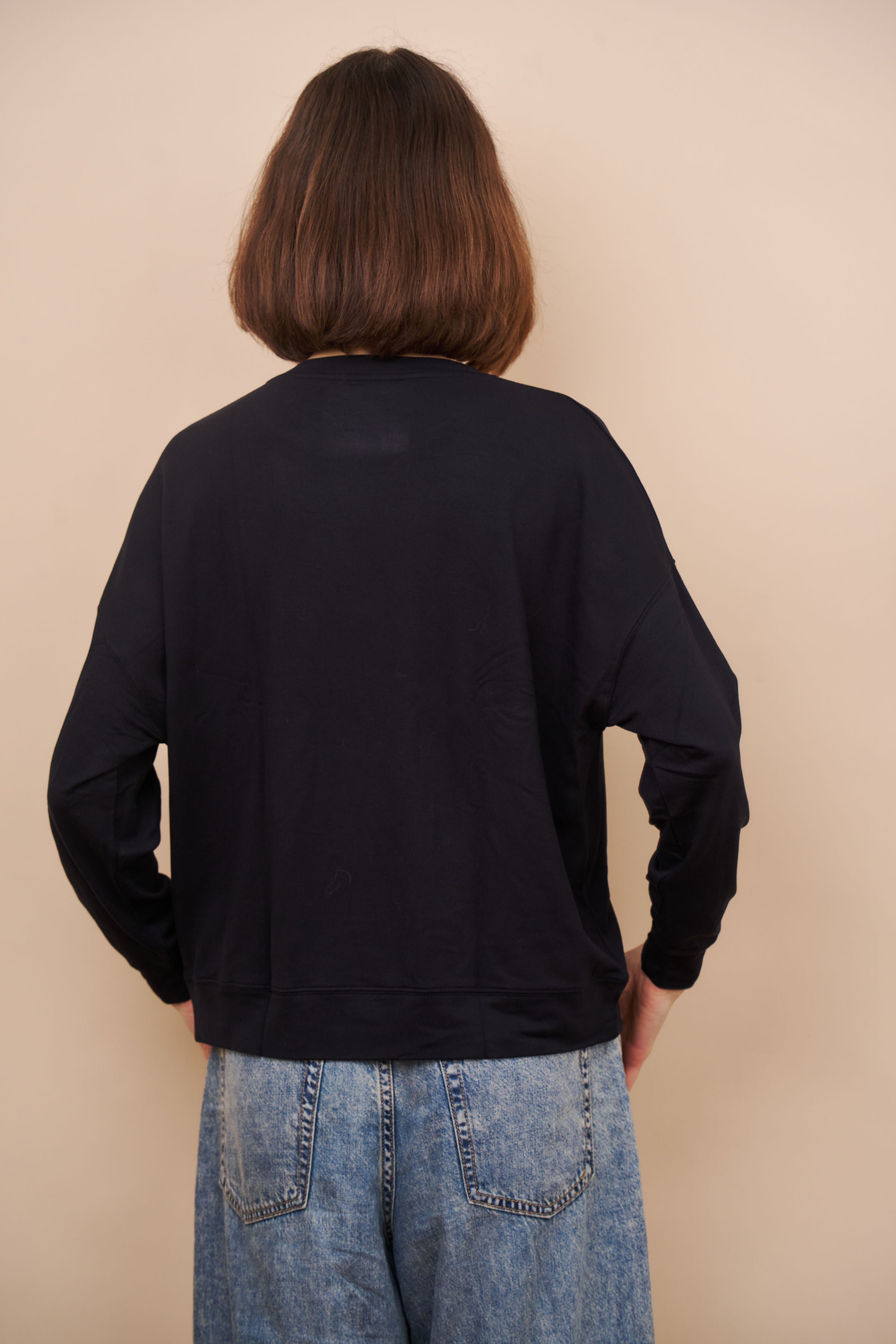 French Terry Long Sleeve Semi Relaxed Crewneck in Marine
