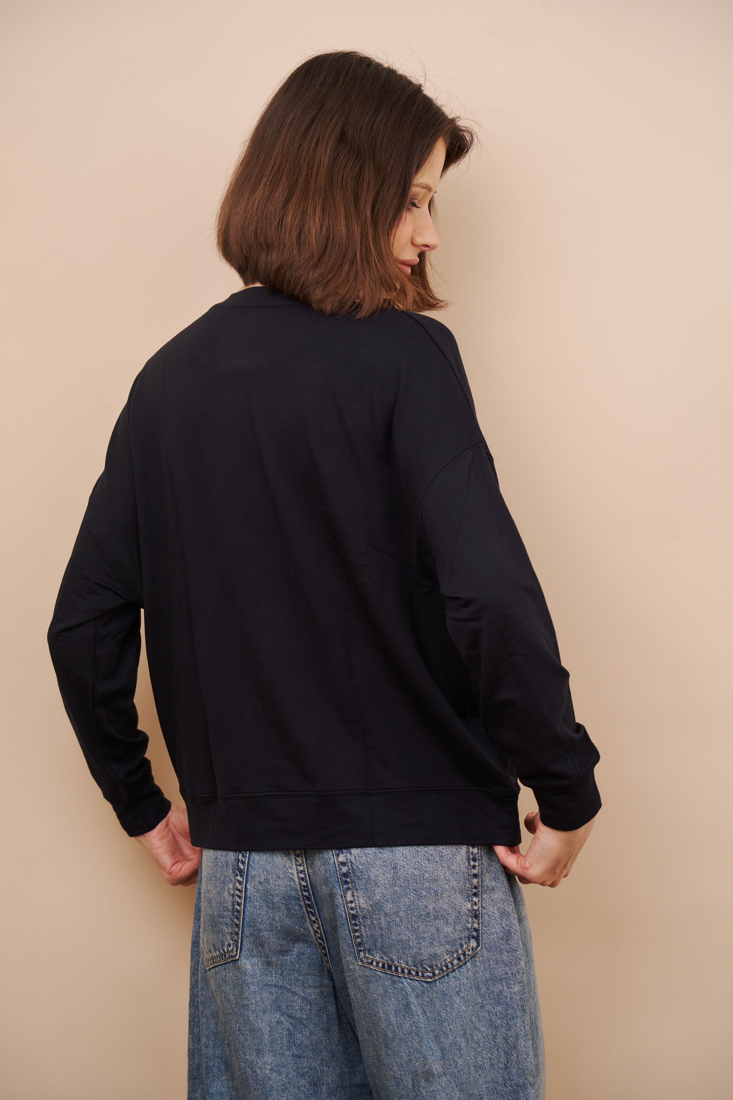 French Terry Long Sleeve Semi Relaxed Crewneck in Marine