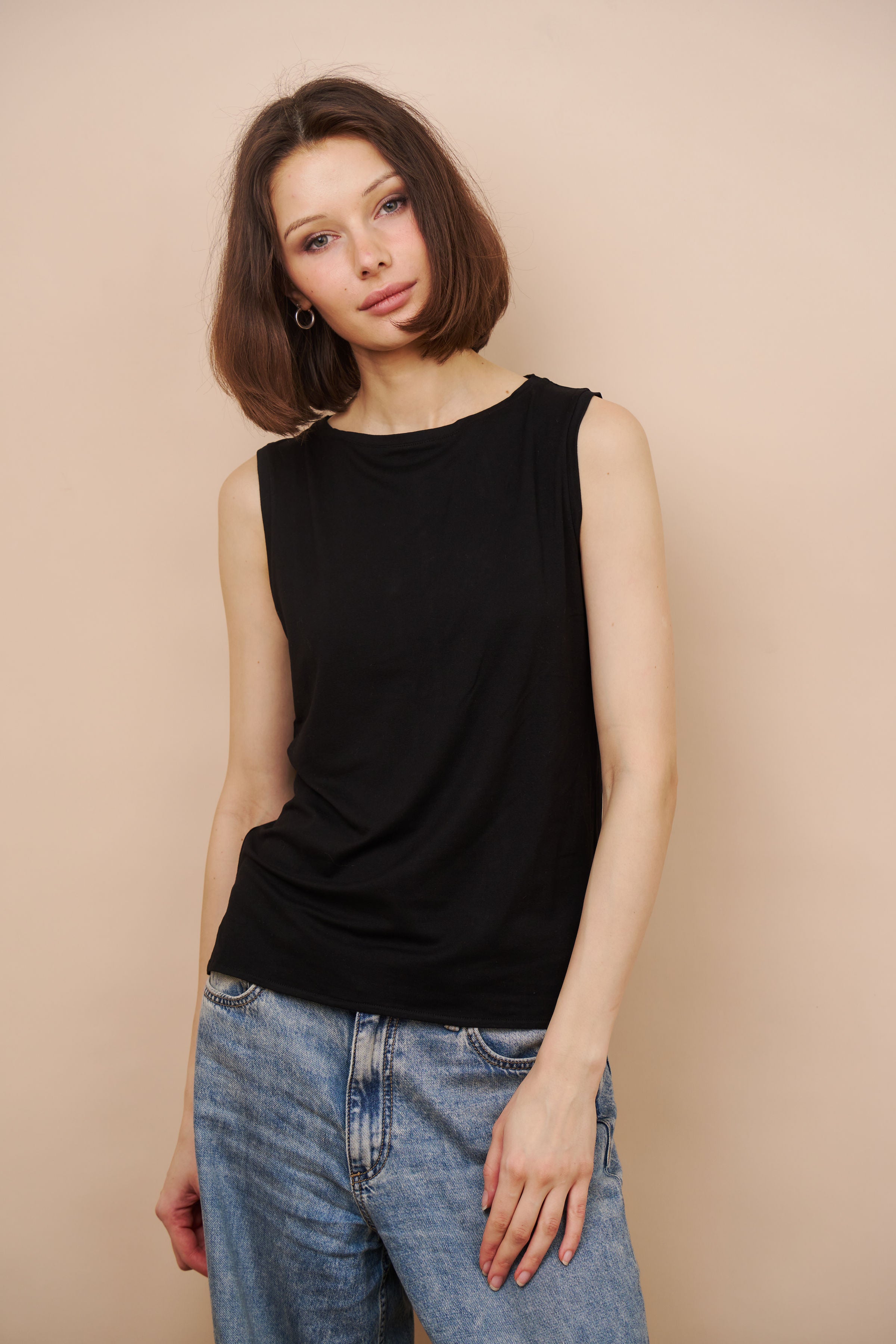 Majestic Soft Touch Semi Relaxed Boatneck Tank in Noir