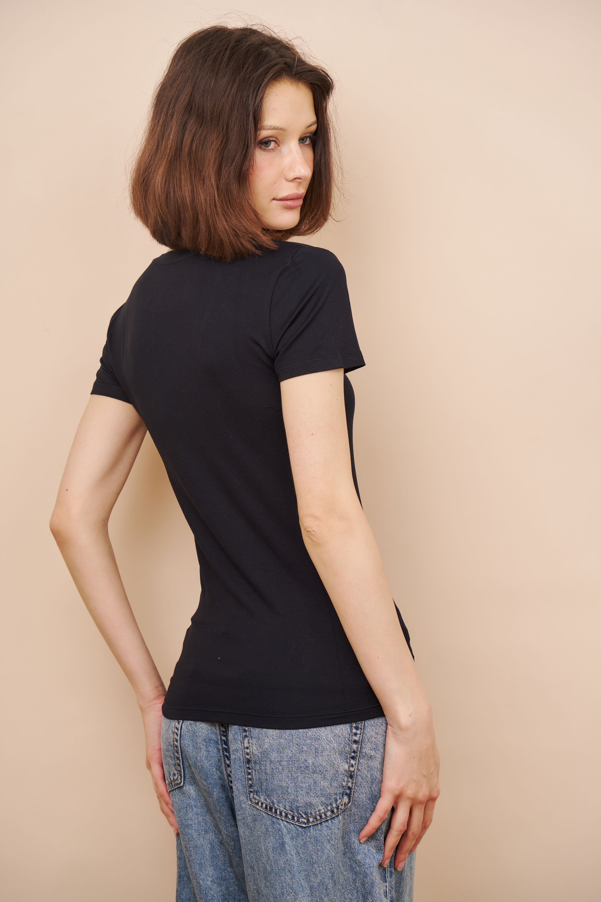 Majestic Short Sleeve V-Neck Tee in Marine