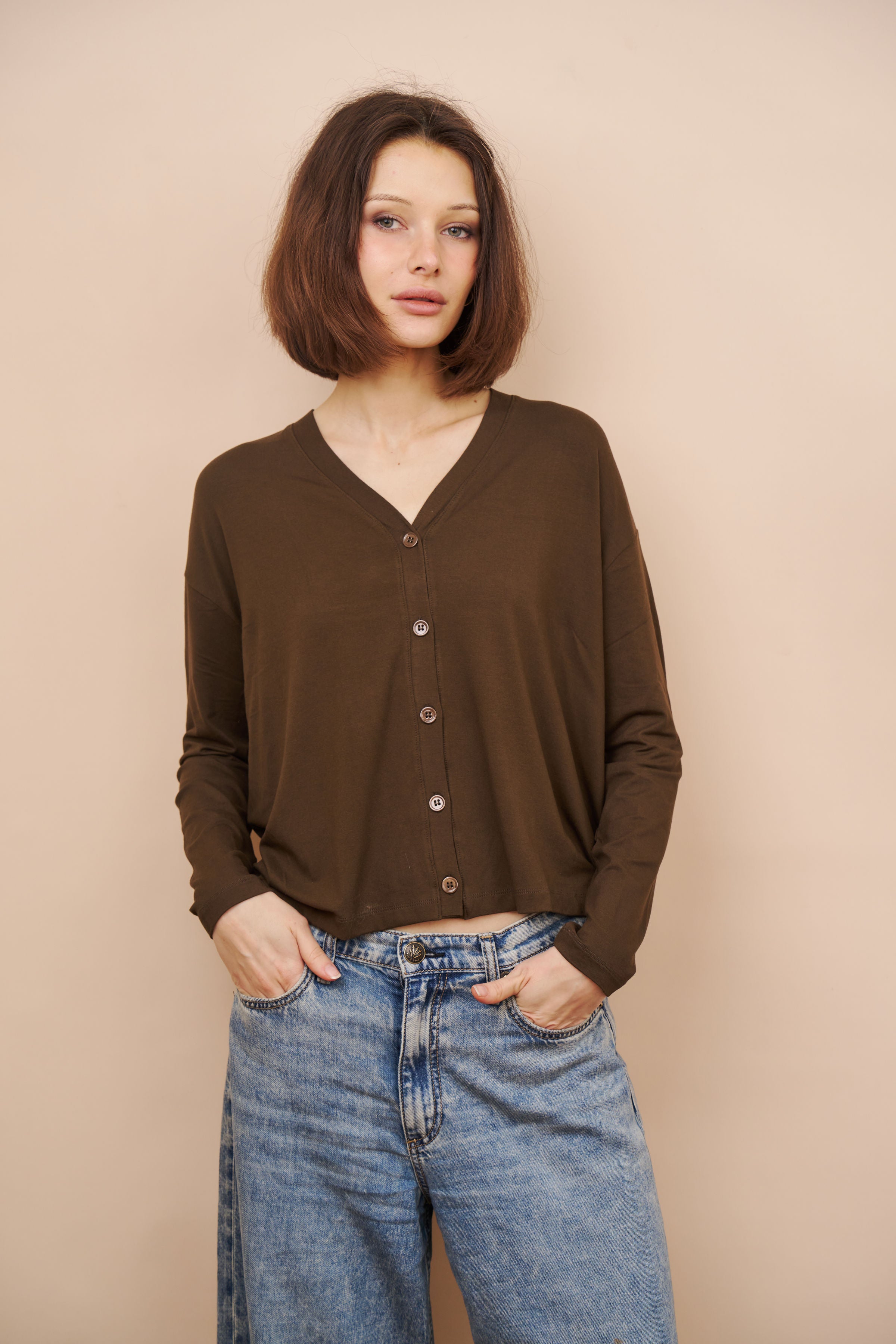 Majestic Soft Touch V-Neck Cardigan in Tonka