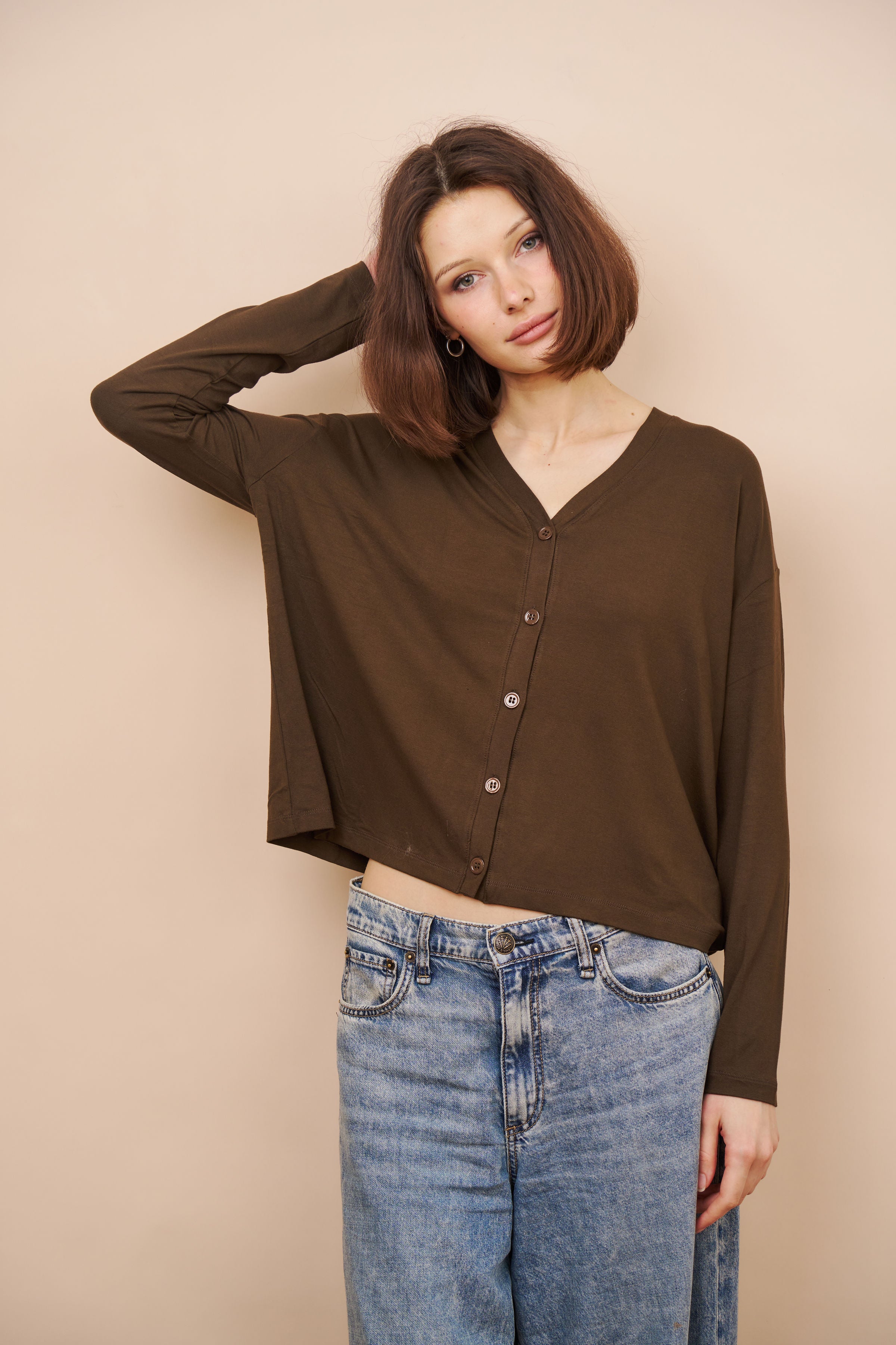 Majestic Soft Touch V-Neck Cardigan in Tonka