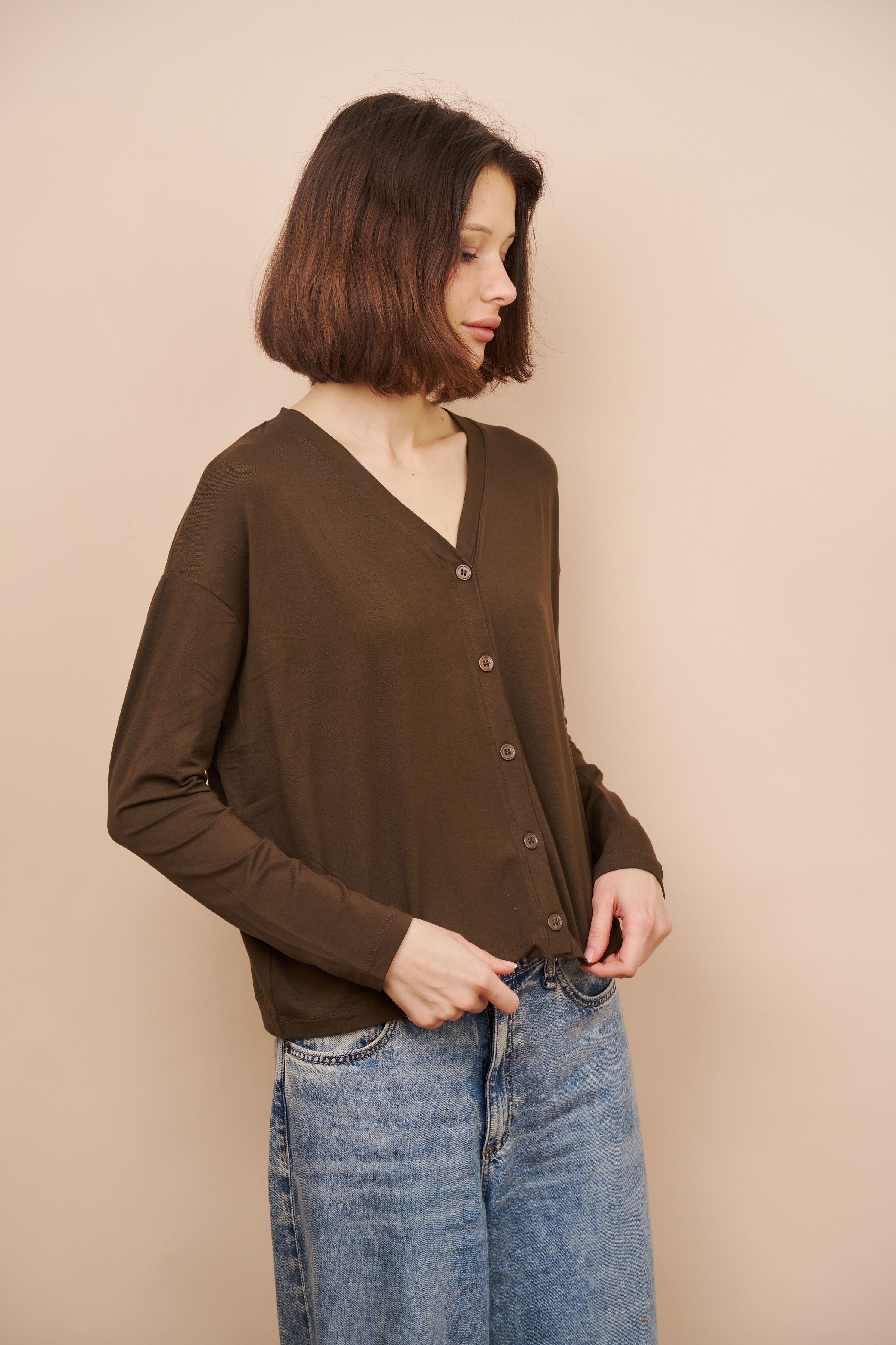 Majestic Soft Touch V-Neck Cardigan in Tonka