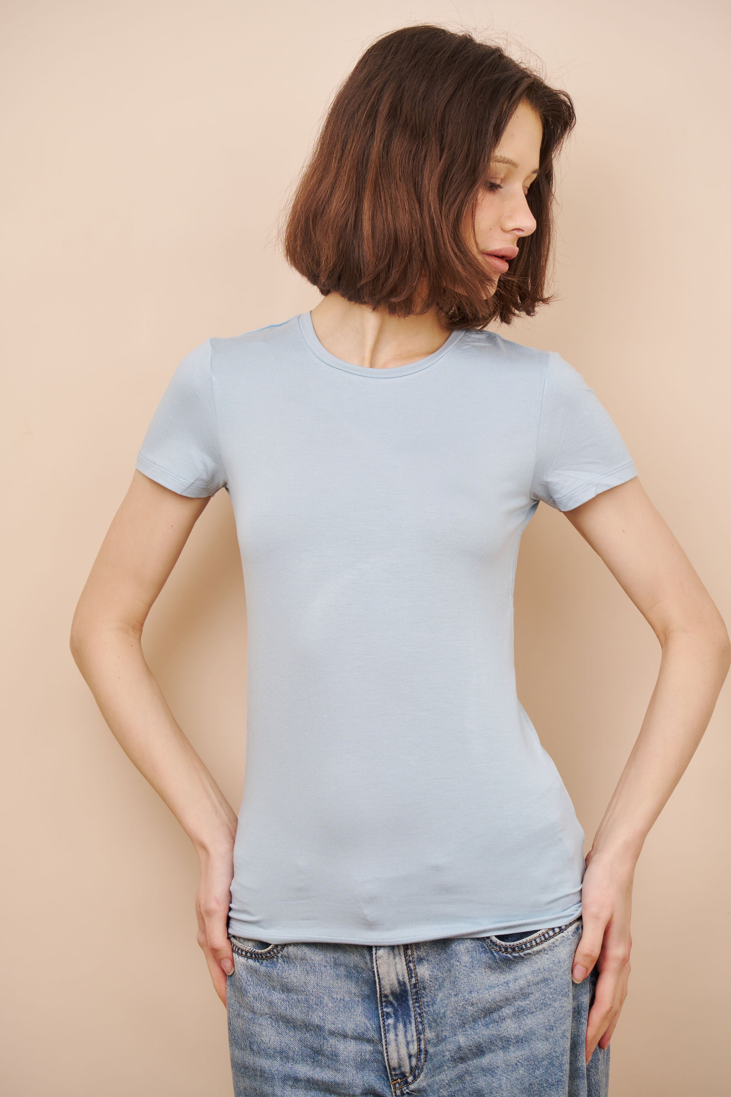 Majestic Soft Touch Short Sleeve Crewneck in Bleu Calanques