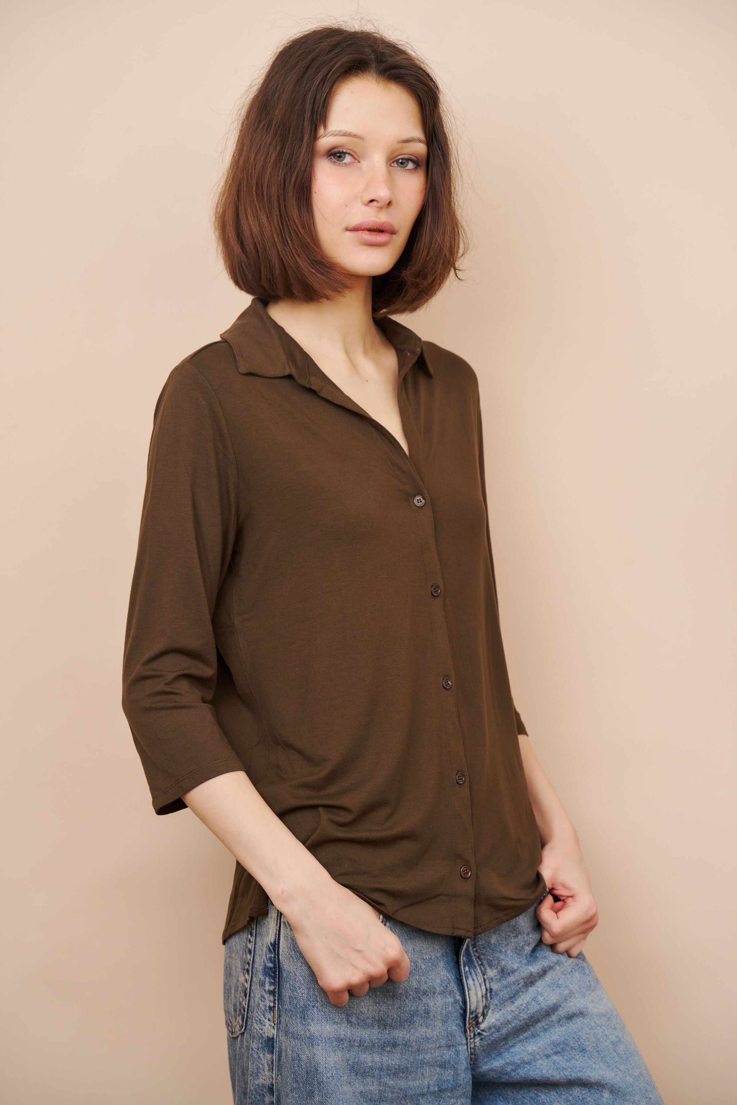 Soft Touch 3/4 Sleeve Semi Relaxed Shirt in Tonka