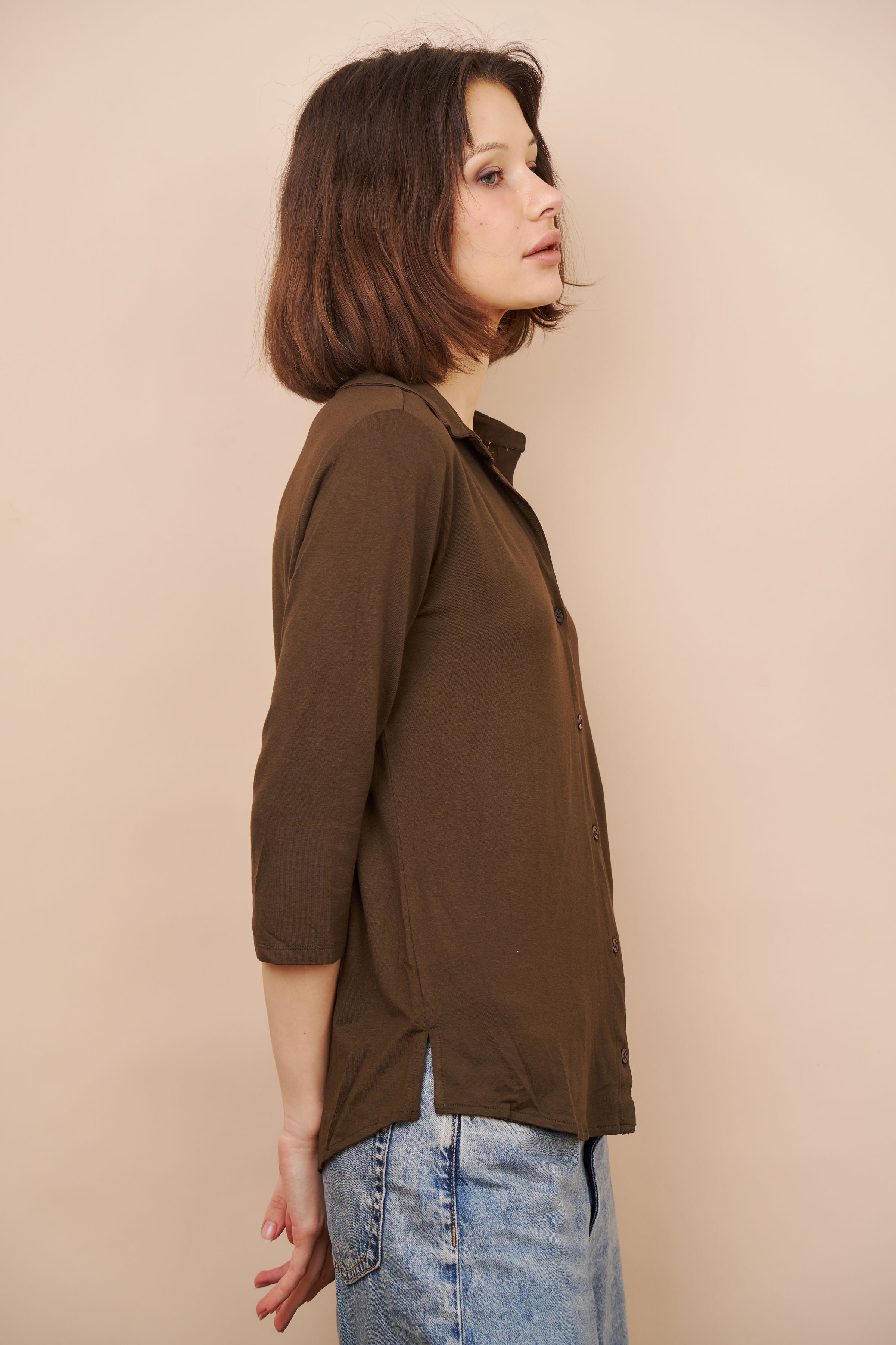 Soft Touch 3/4 Sleeve Semi Relaxed Shirt in Tonka